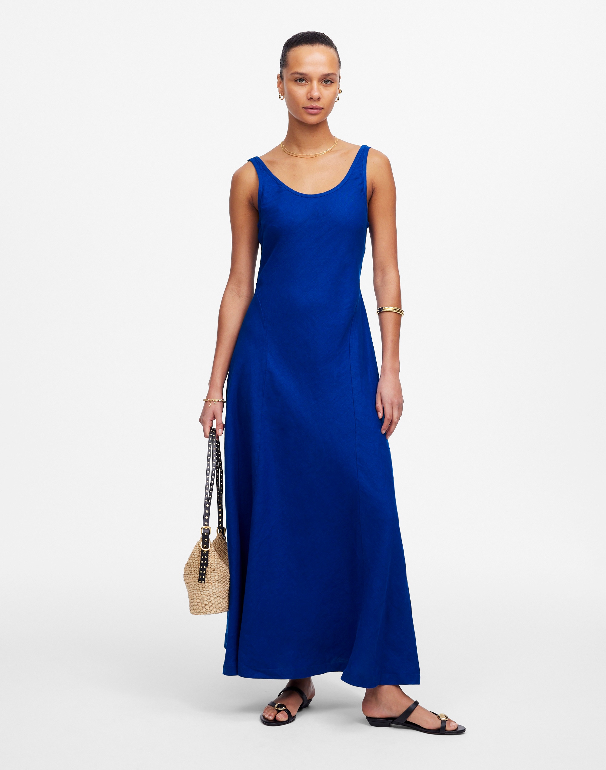 Scoopneck Sleeveless Midi Dress in 100% Linen