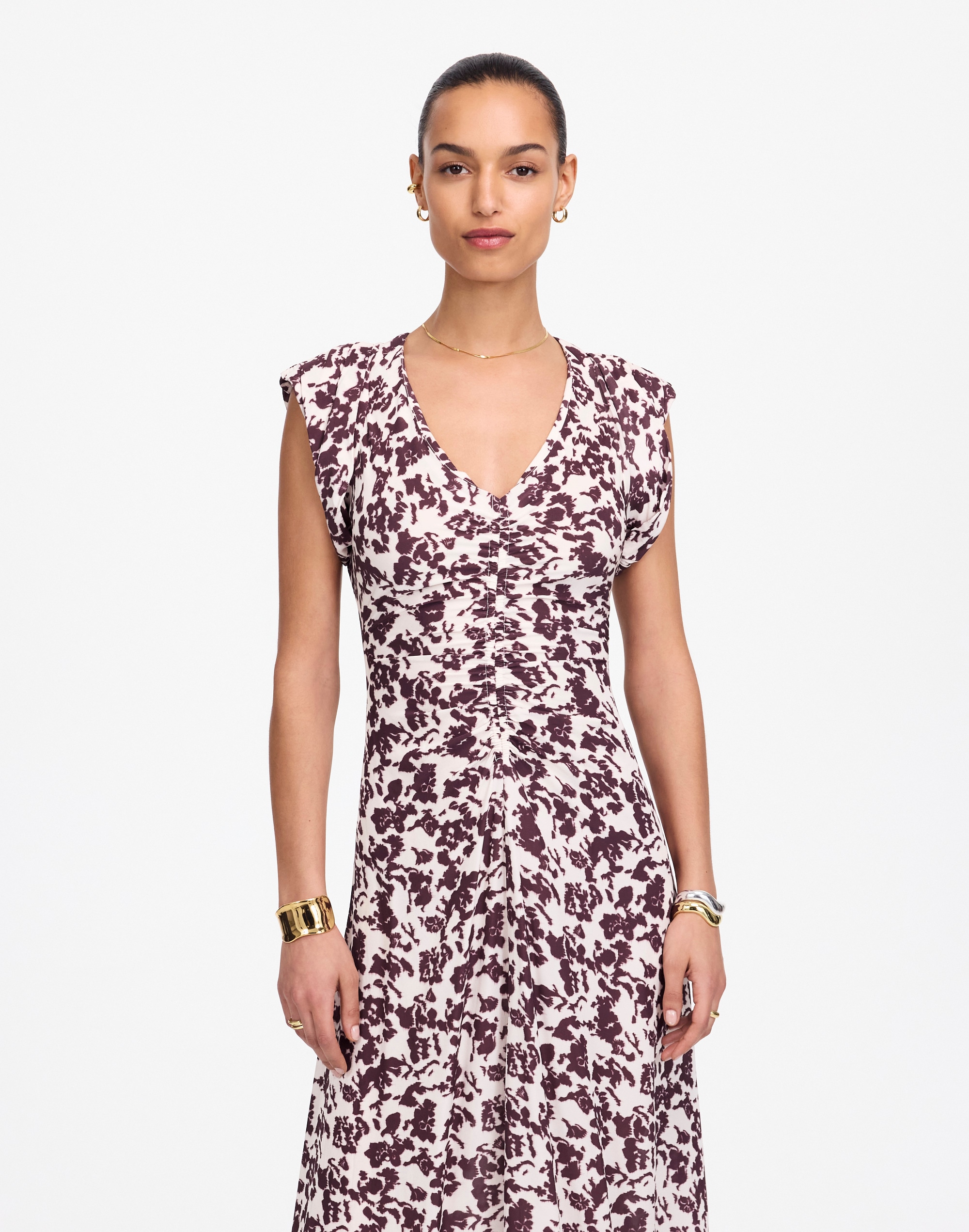 Ruched Flutter Sleeve Midi Dress