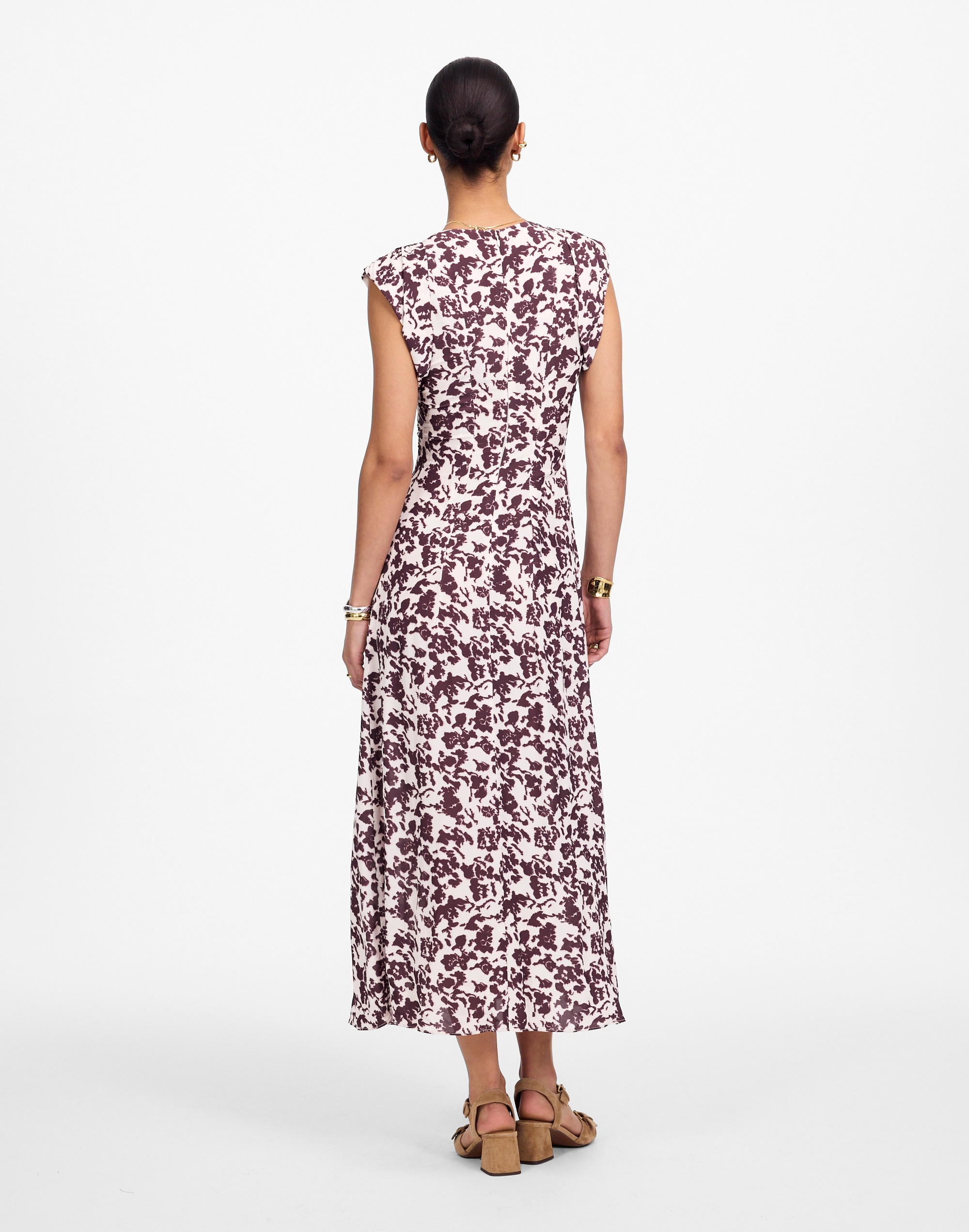 Ruched Flutter Sleeve Midi Dress