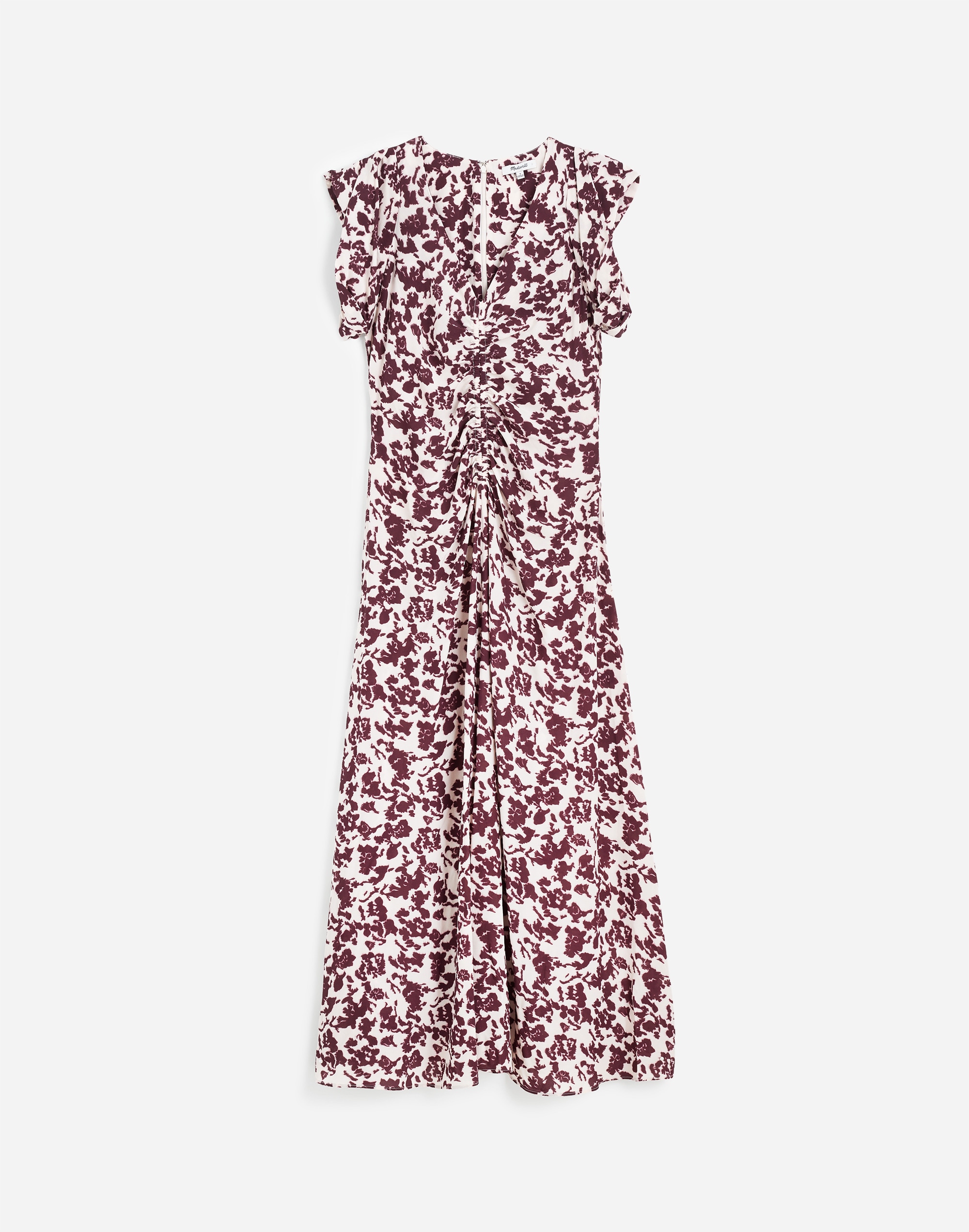 Ruched Flutter Sleeve Midi Dress