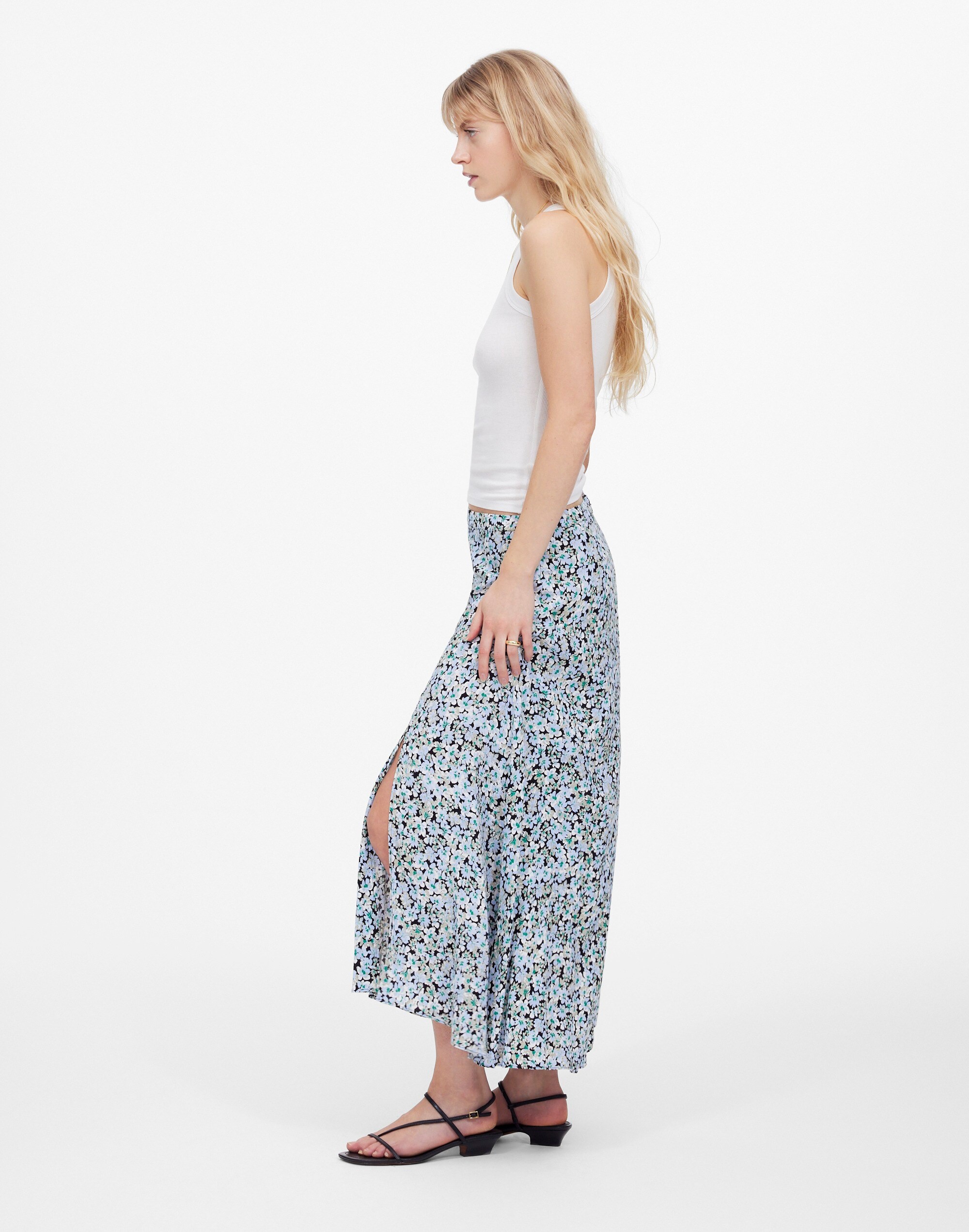 Midi Slip Skirt in Floral