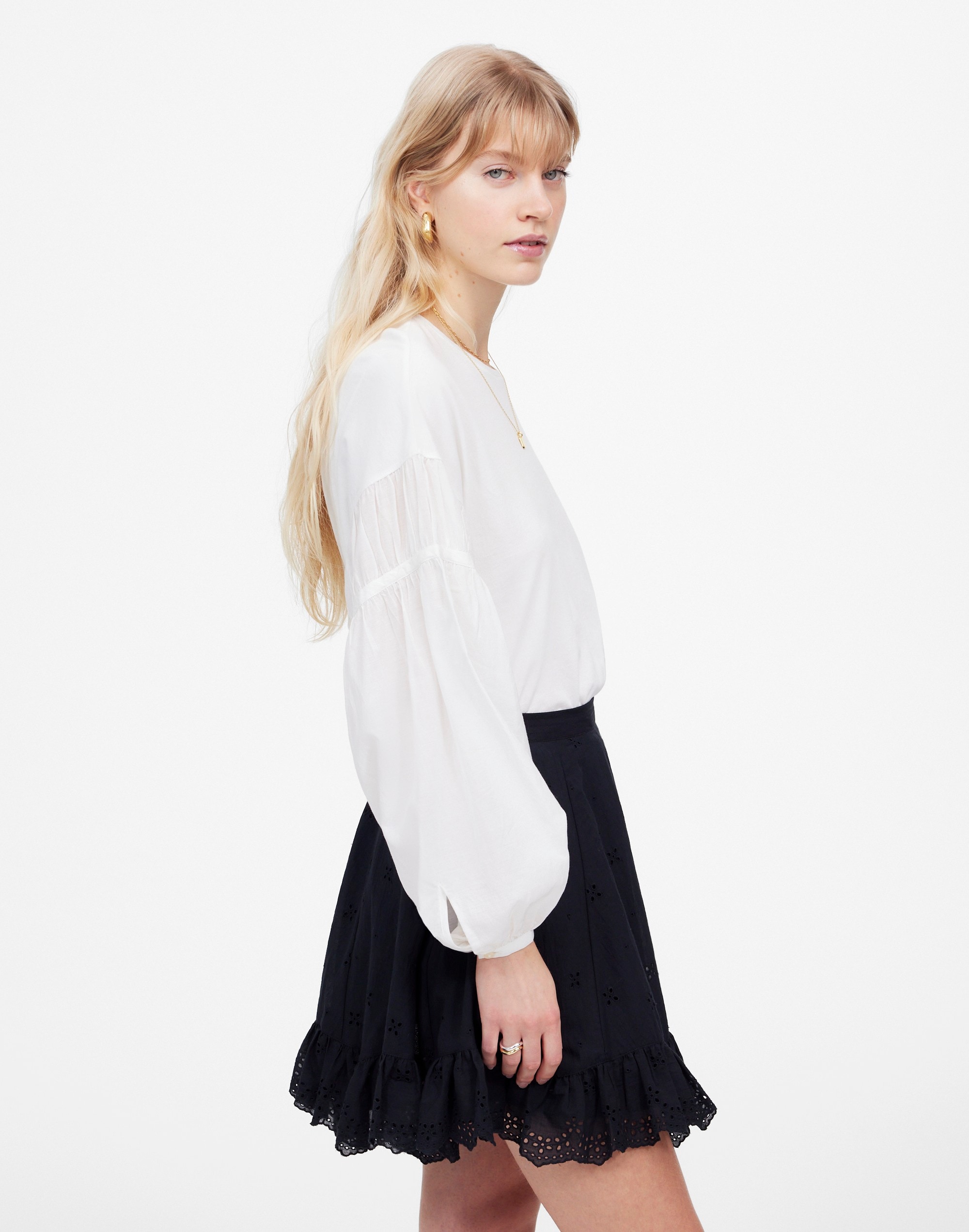 Eyelet Mini Skirt in Cotton Voile