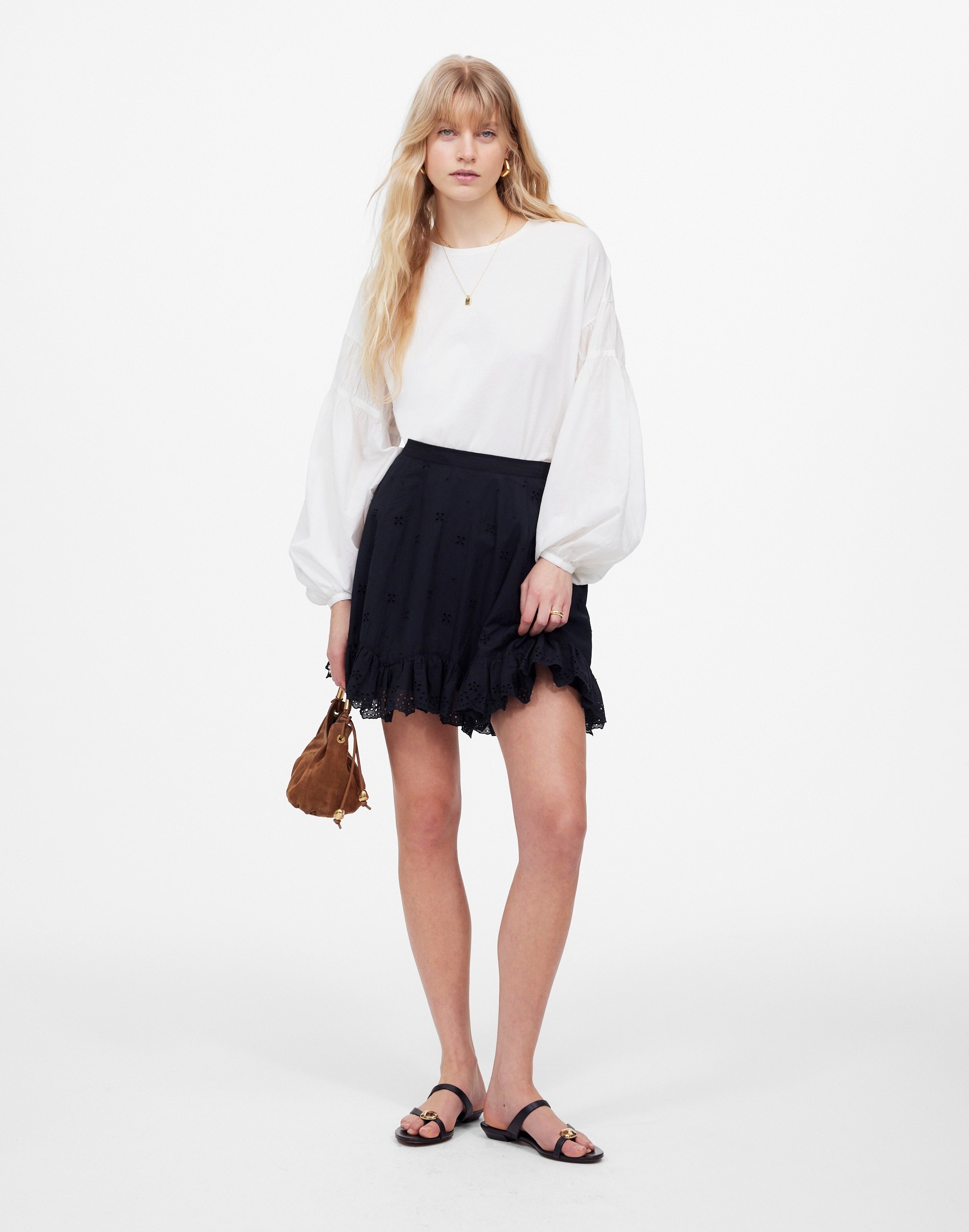 eyelet mini skirt in cotton voile