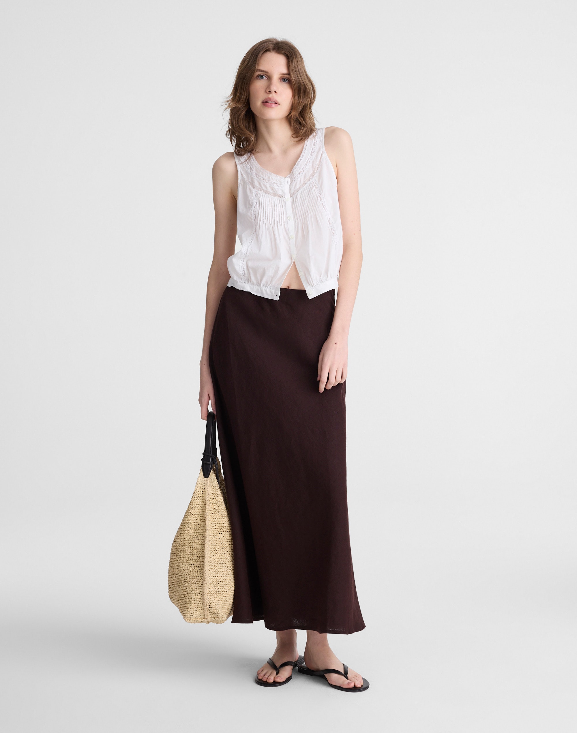 Madewell Linen Maxi Slip Skirt In Brown