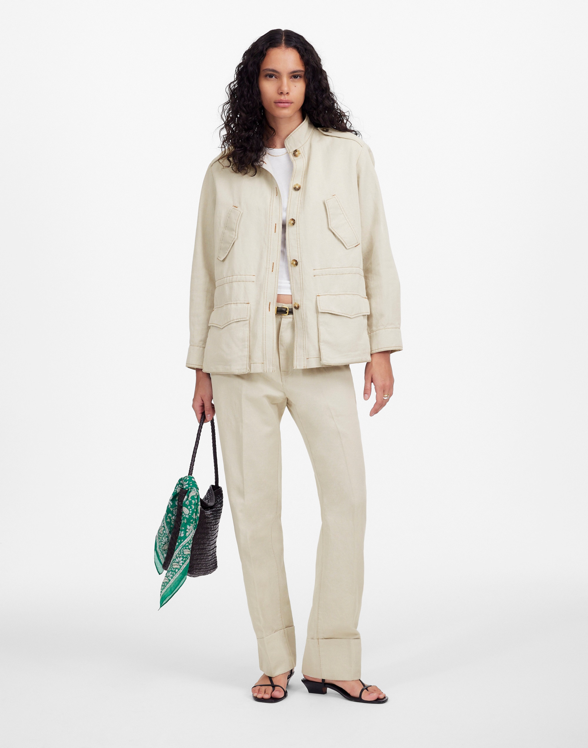 Cinched Utility Jacket in Italian Linen Twill Alternate Image 1