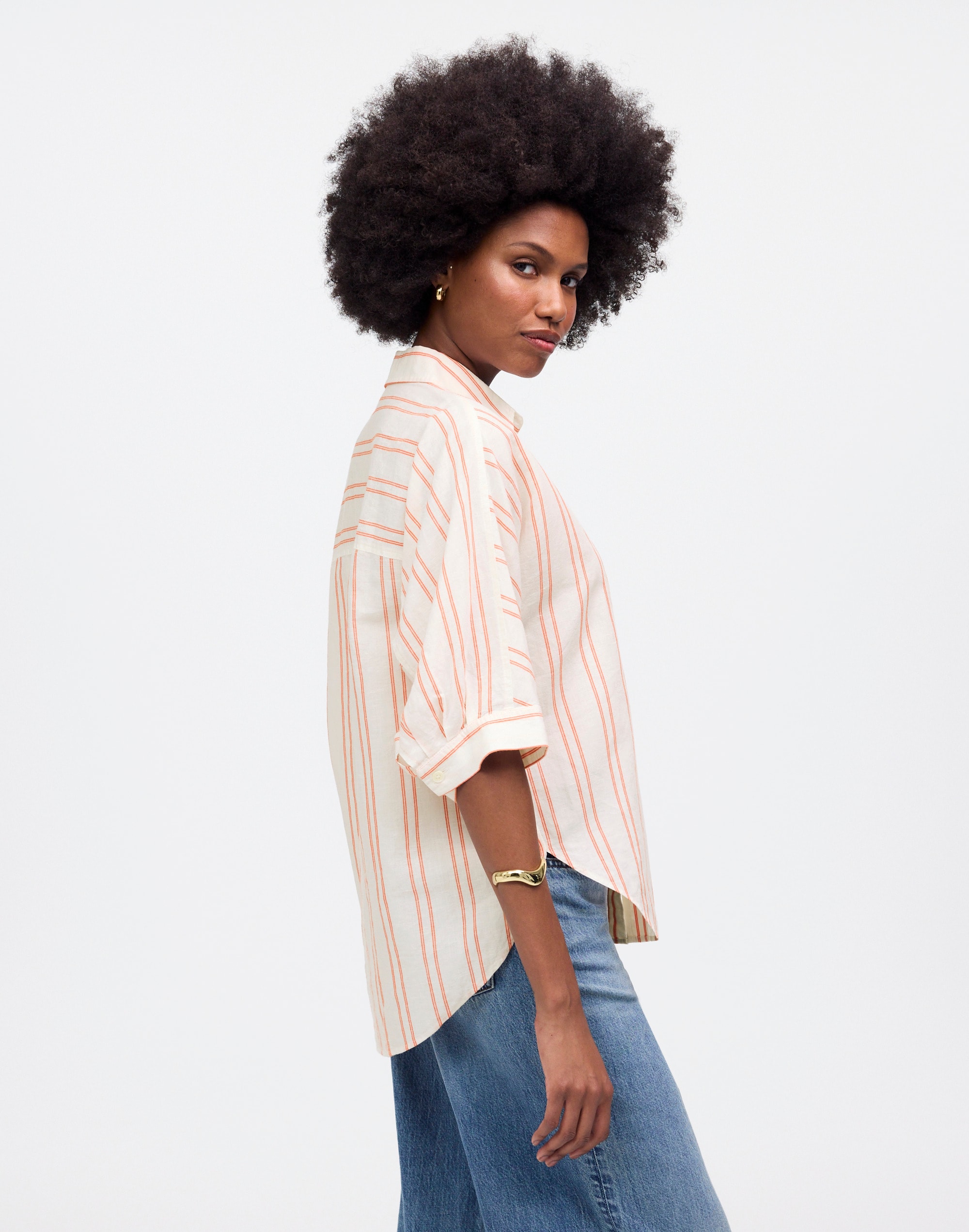 Oversized Pleated-Sleeve Button-Up Shirt
