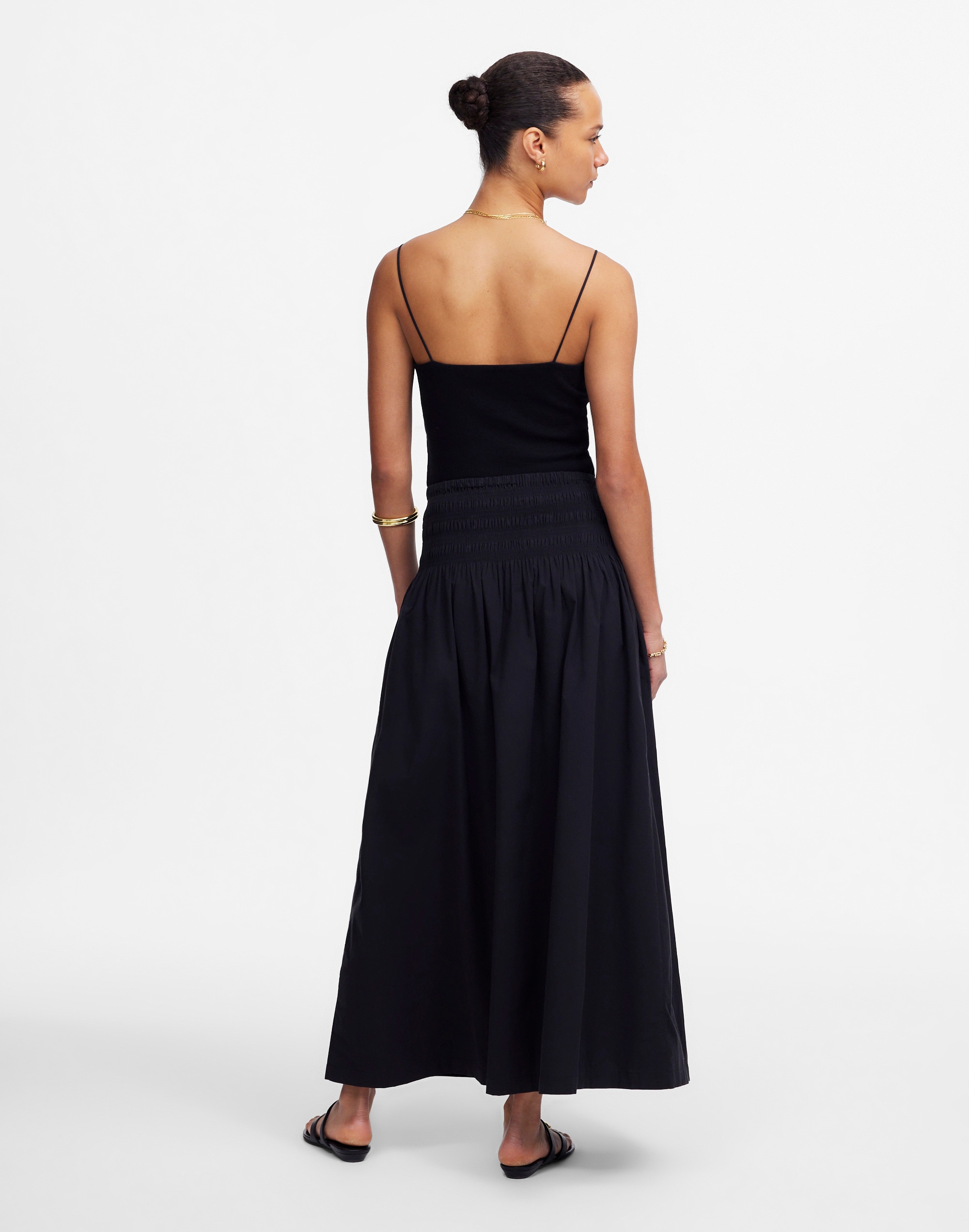 Smocked-Waist Poplin Midi Skirt
