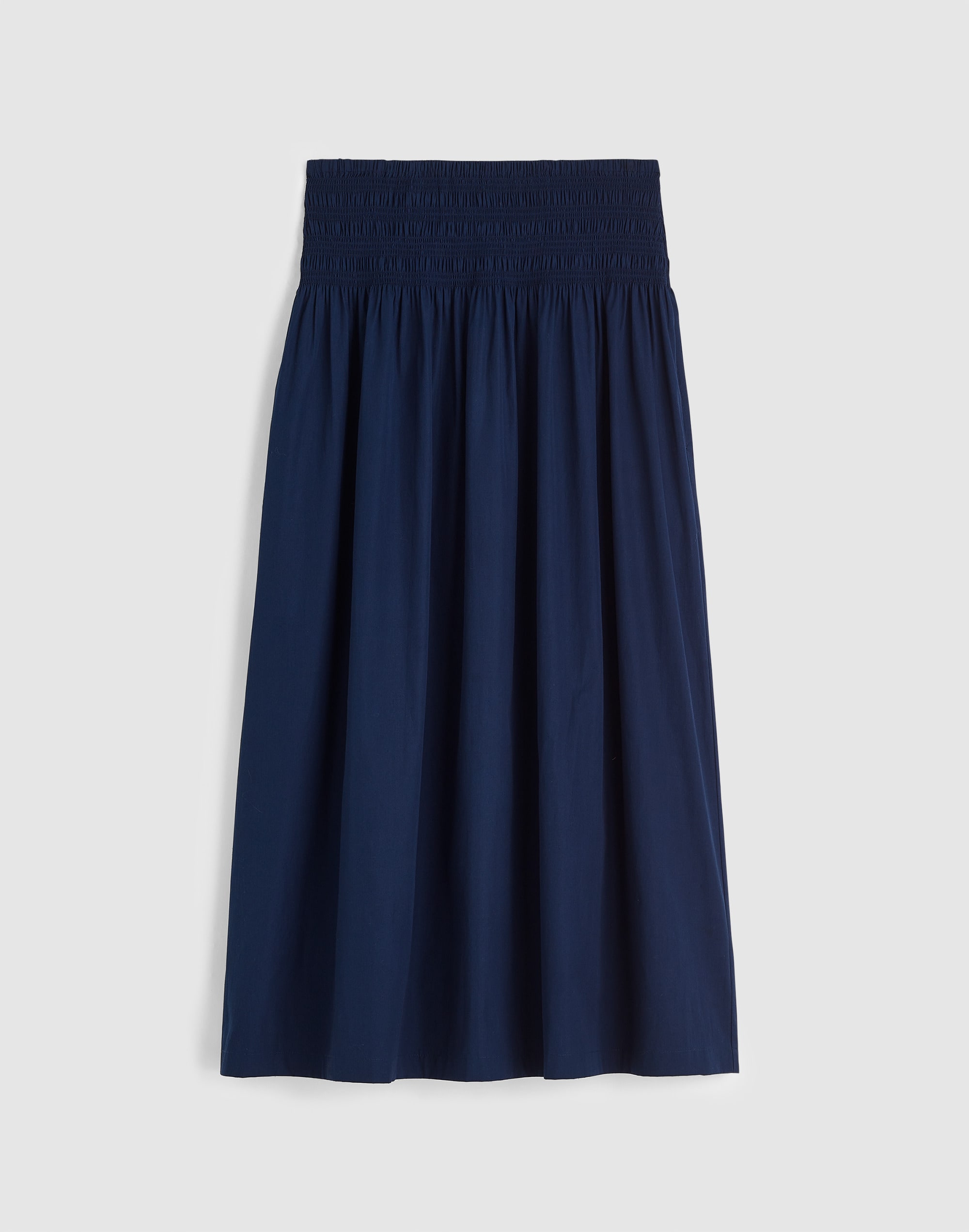 Smocked-Waist Poplin Midi Skirt
