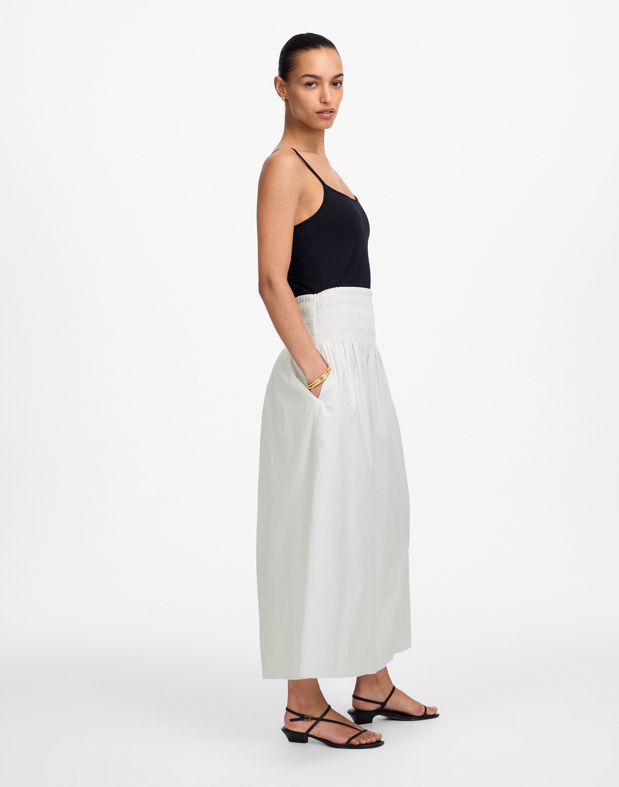 Smocked-Waist Poplin Midi Skirt Alternate Image 3