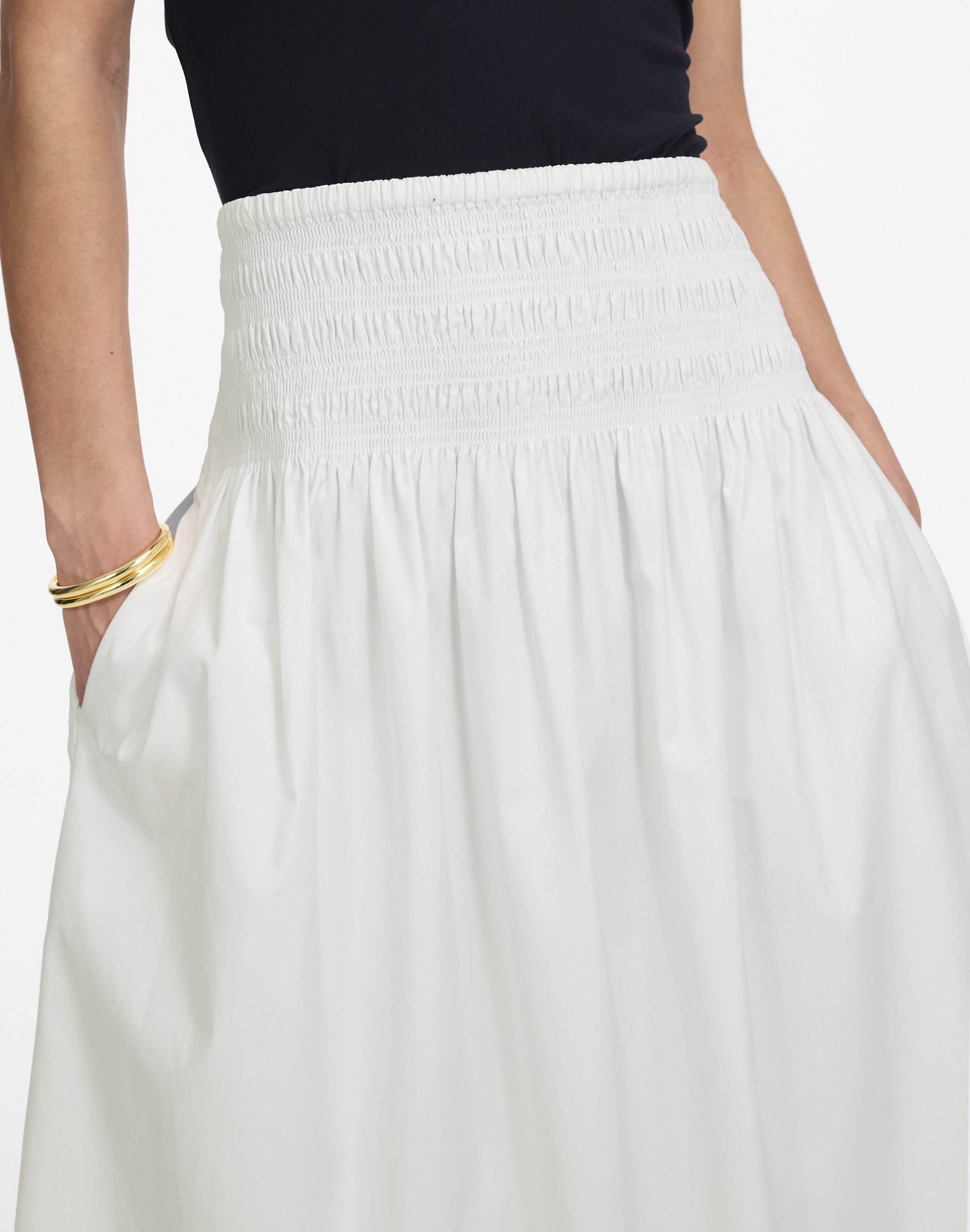 Smocked-Waist Poplin Midi Skirt Alternate Image 5