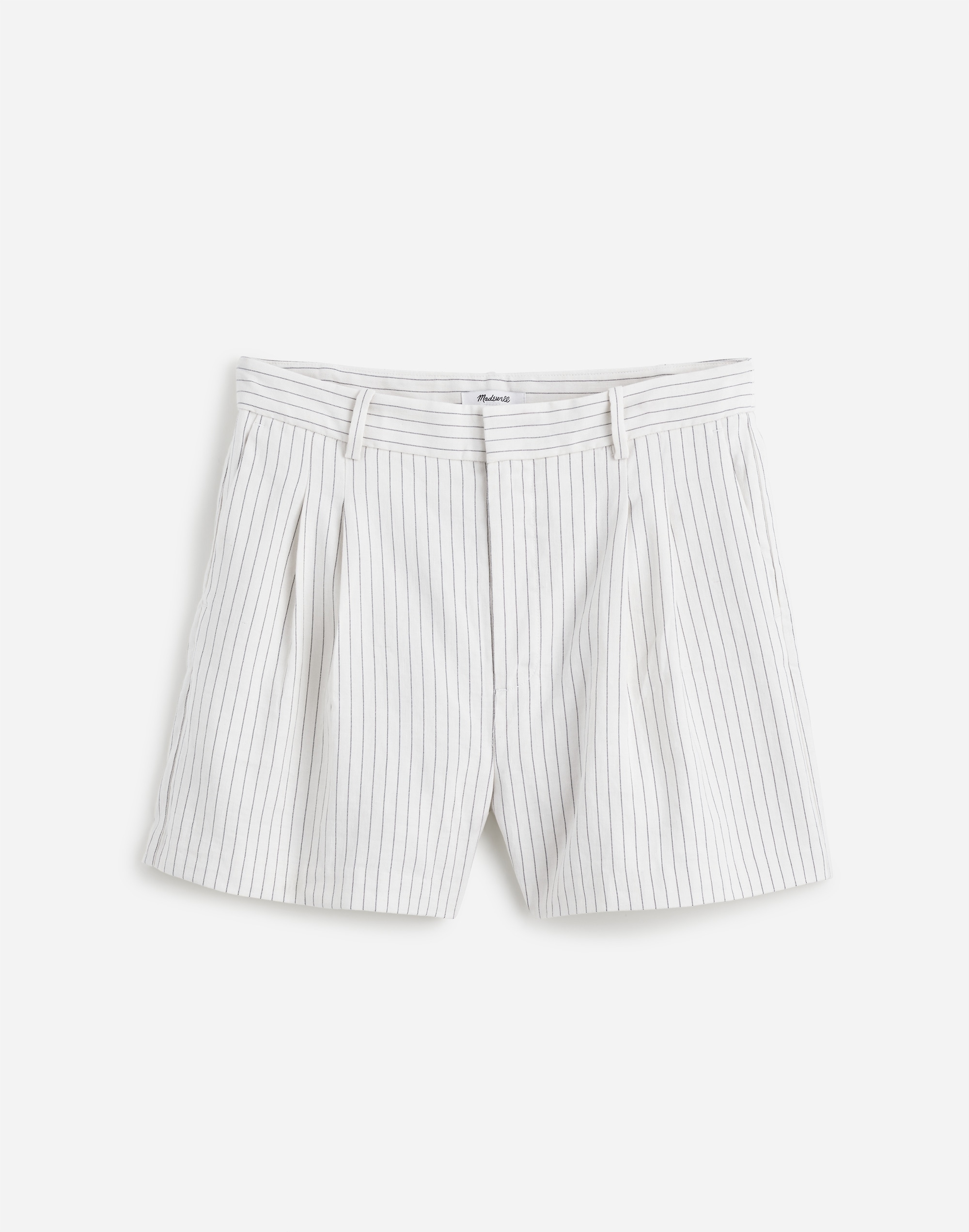 Pleated Trouser Shorts in Pinstripe Linen Blend