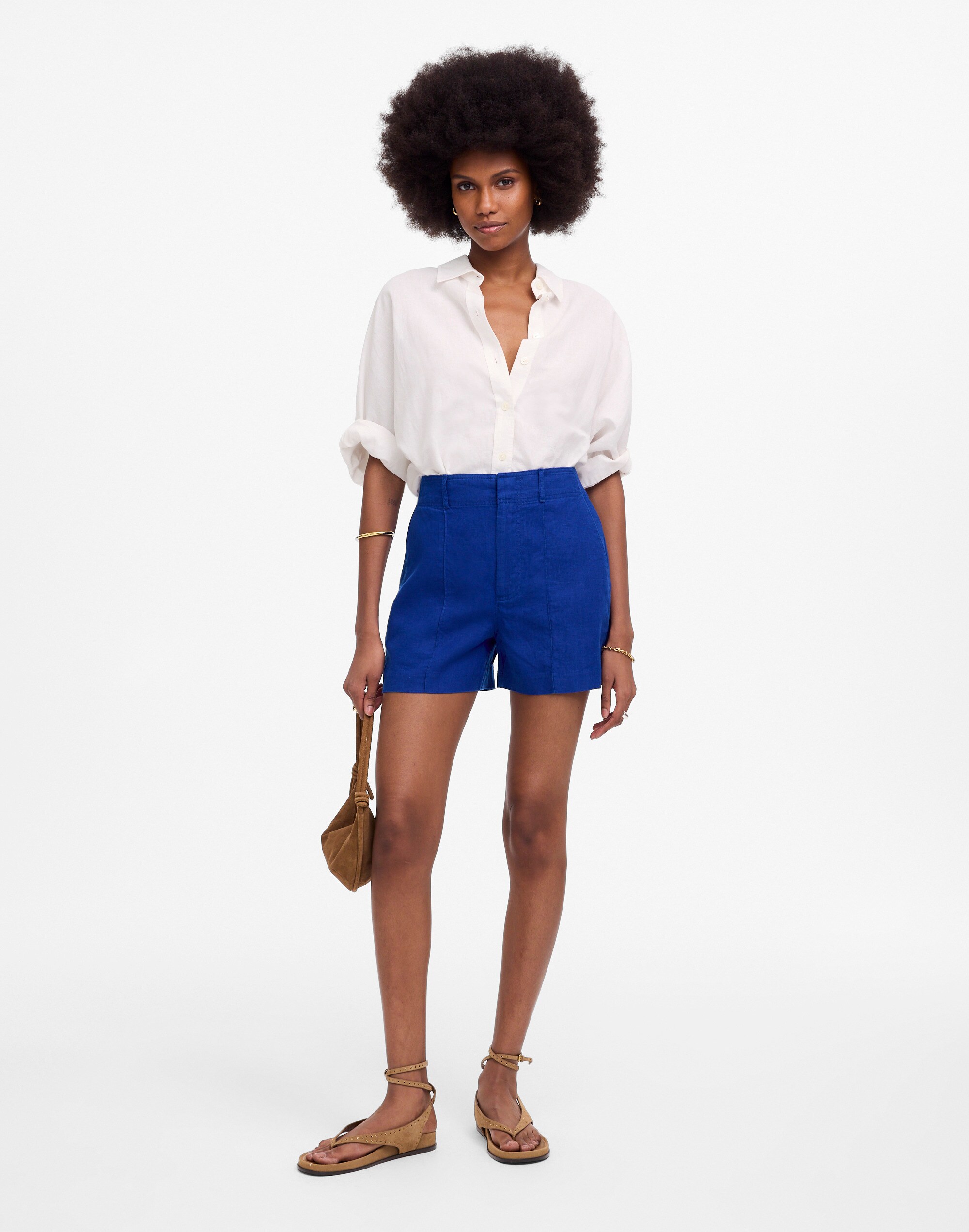 pintucked short in 100% linen