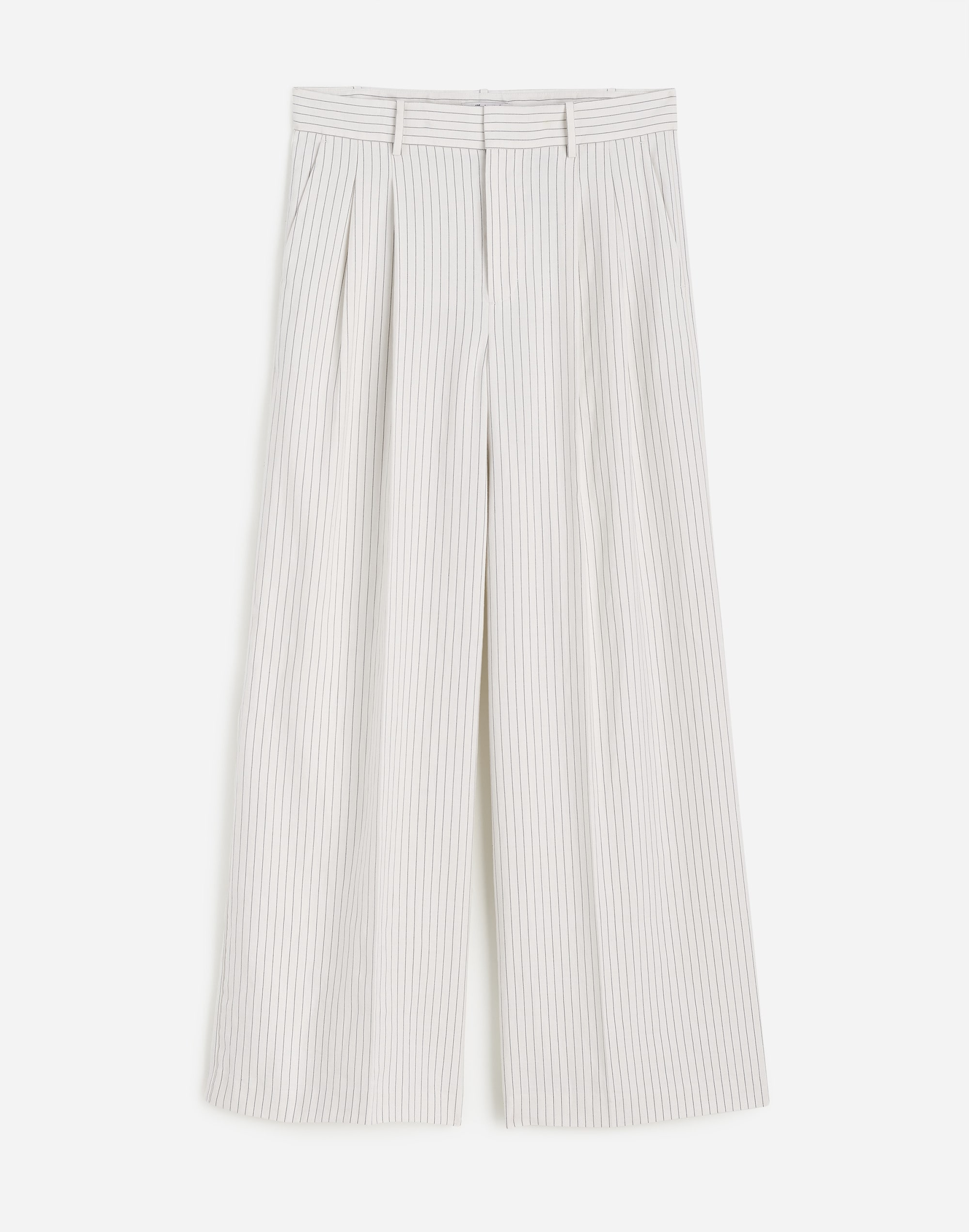 The Superwide-Leg Trouser in Pinstripe Linen Blend