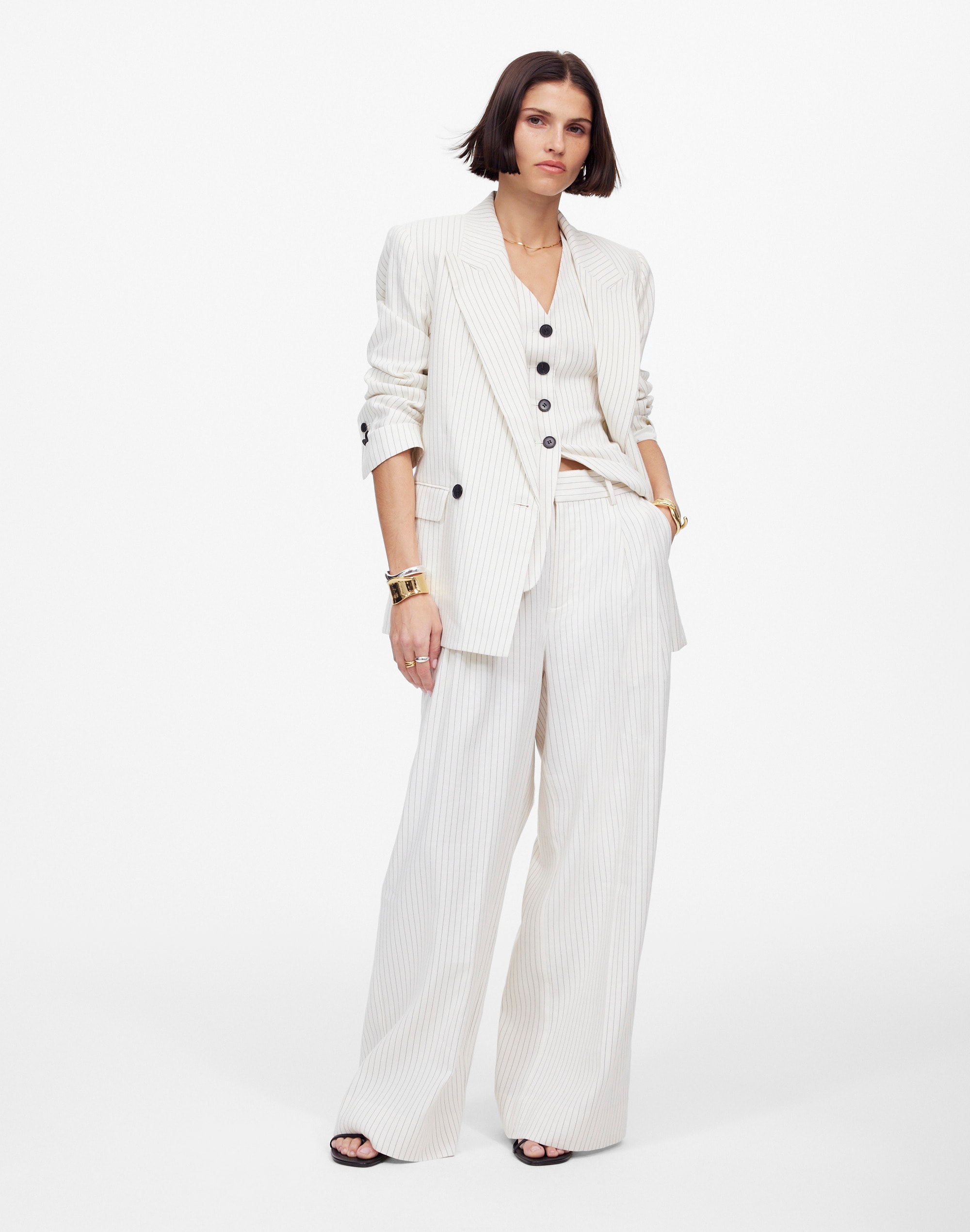 the superwide-leg trouser in pinstripe linen blend