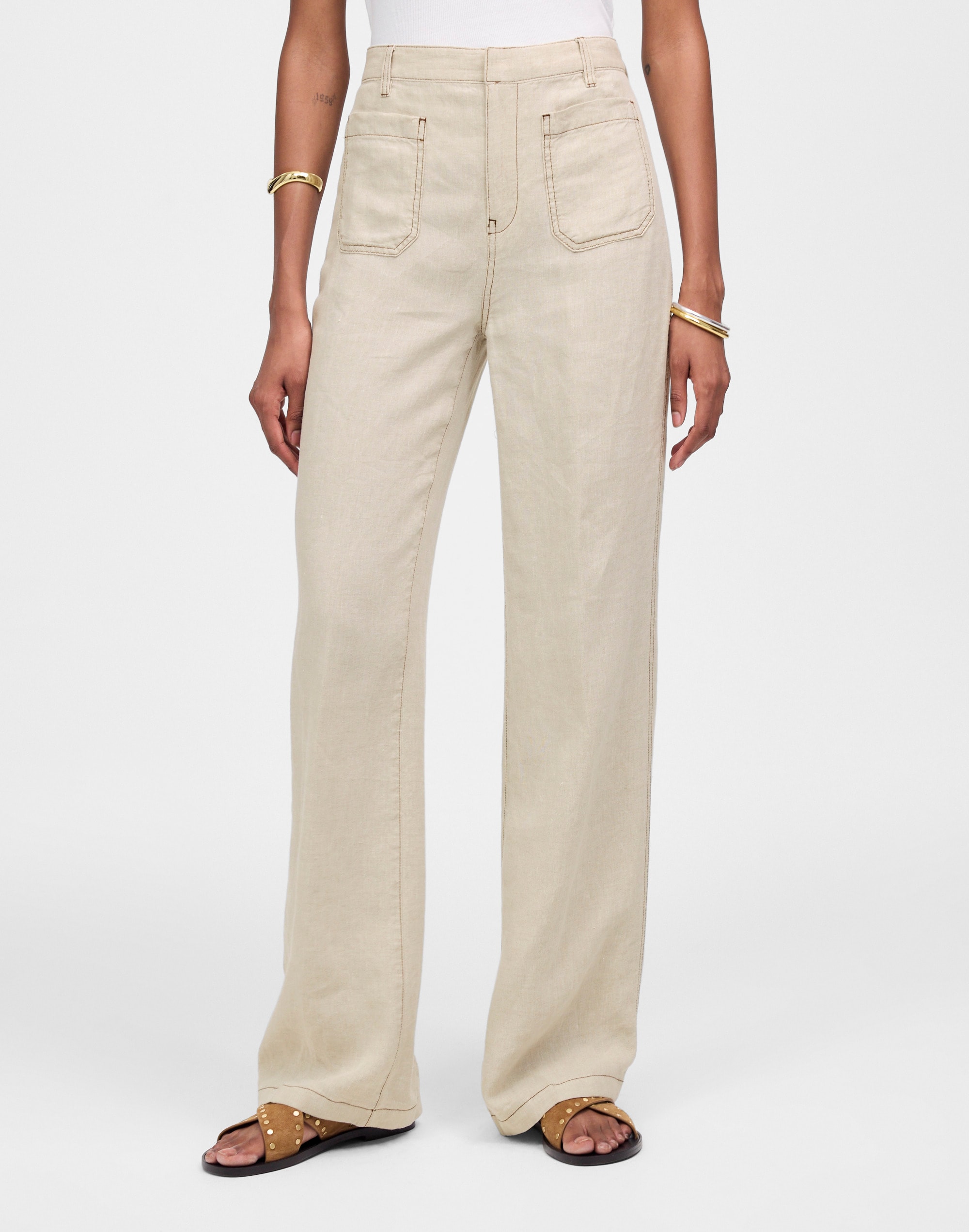 Patch Pocket Flare Pant in 100% Linen