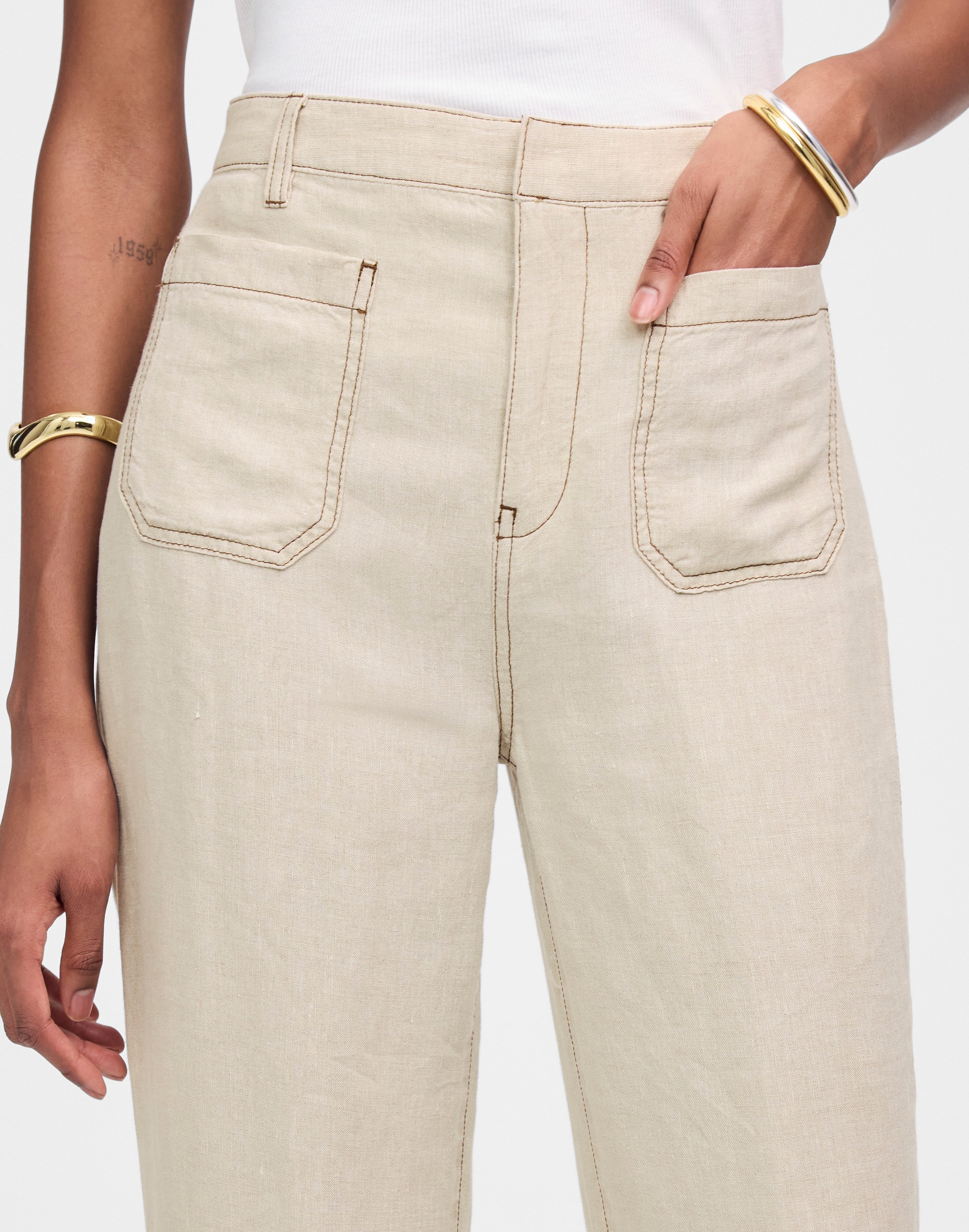 Patch Pocket Flare Pant in 100% Linen