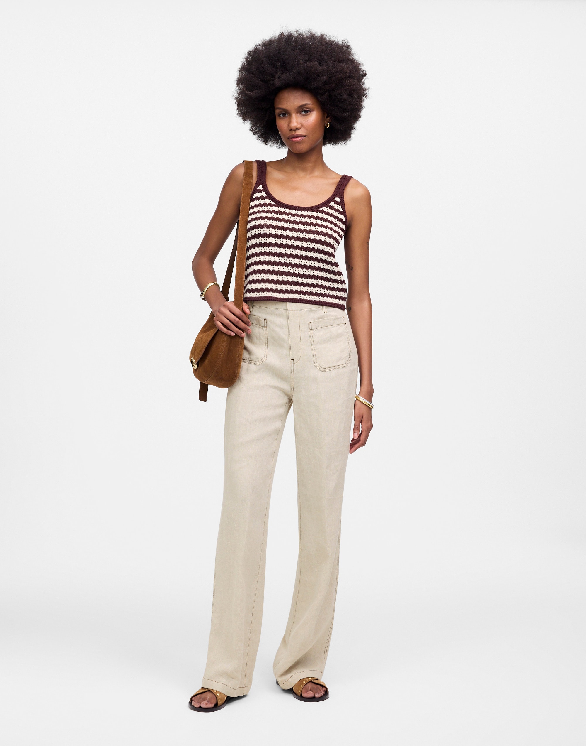 tall patch pocket flare pant in 100% linen