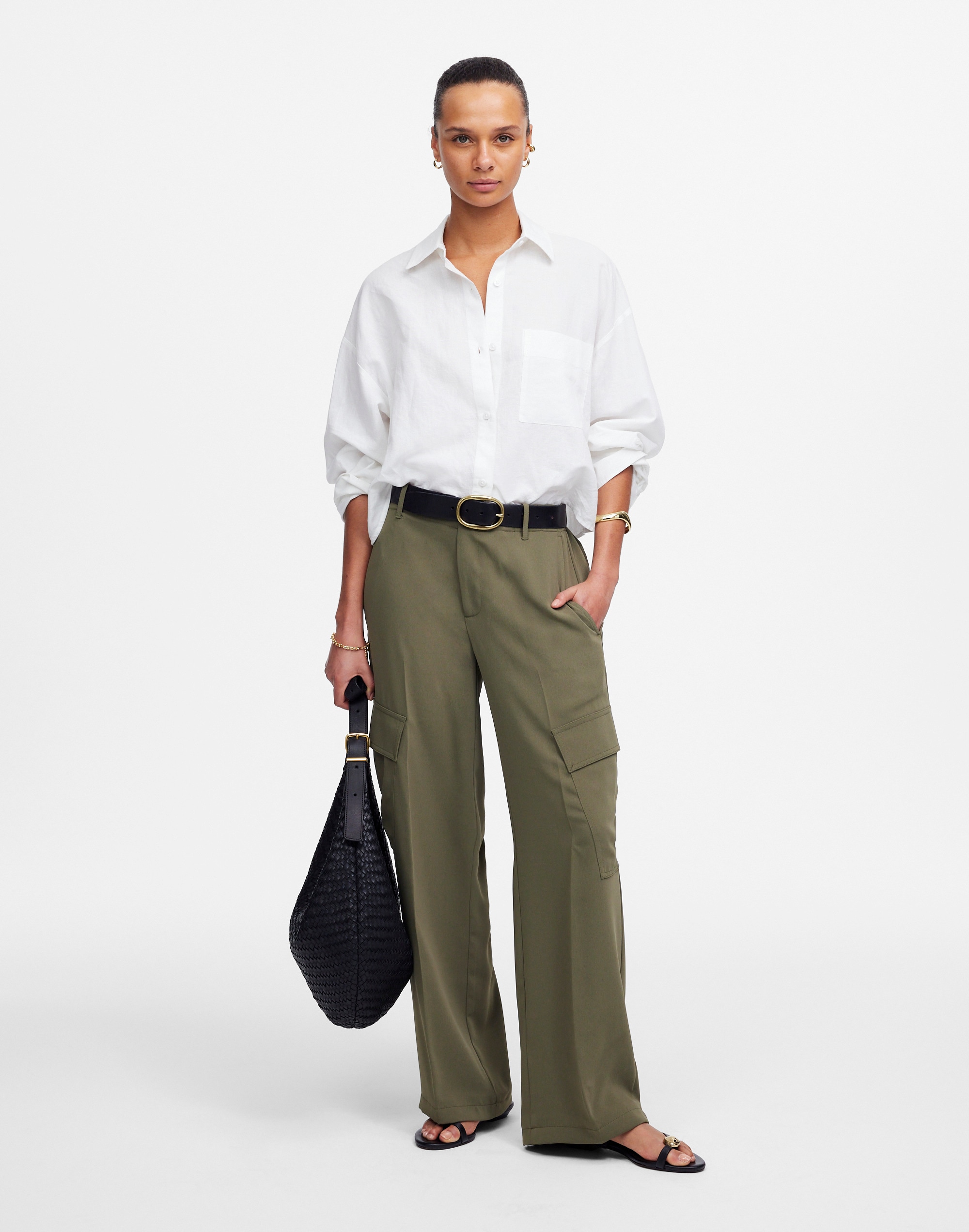 pull-on utility cargo pants in crepe