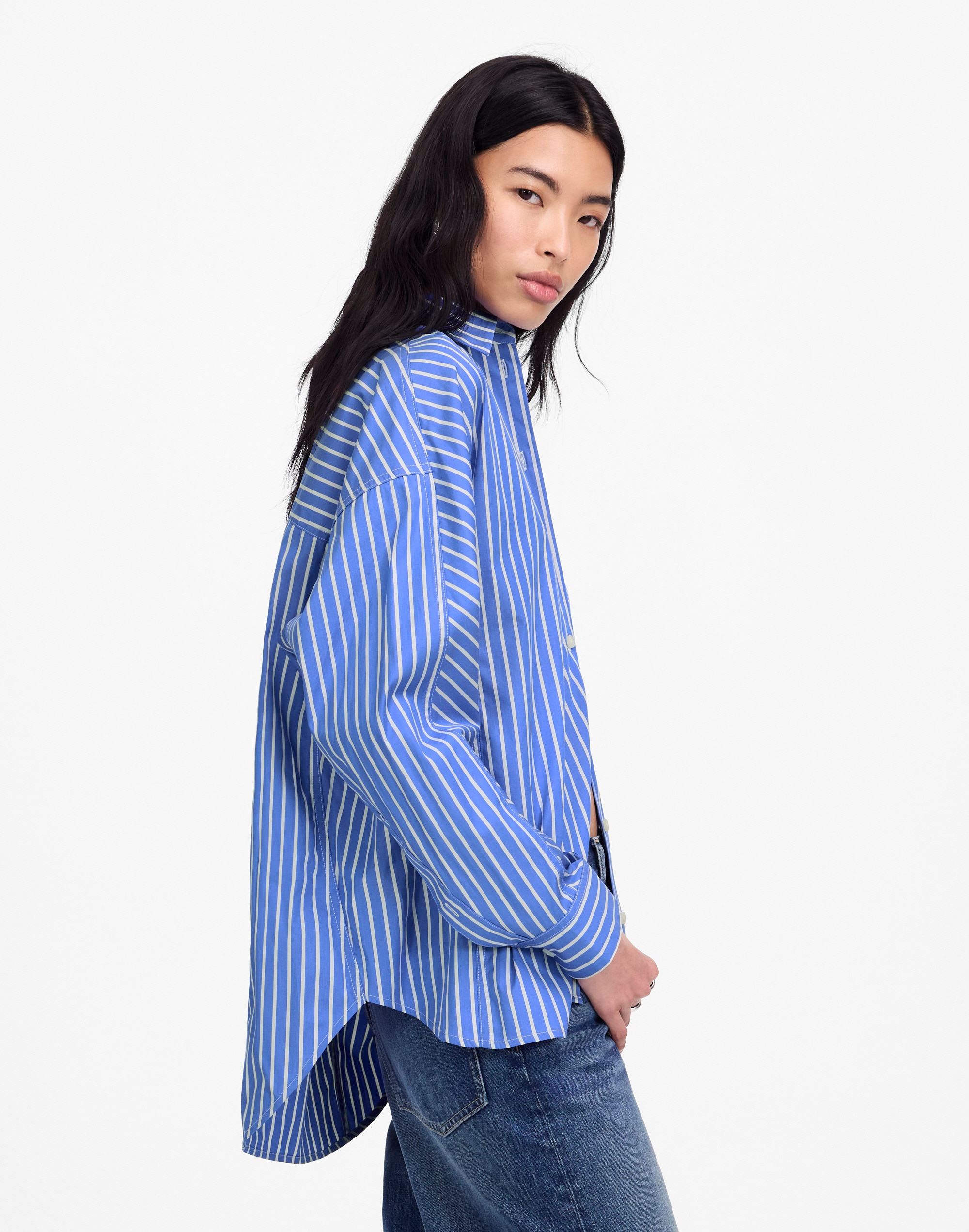 Poplin Oversized Long Button-Up Shirt