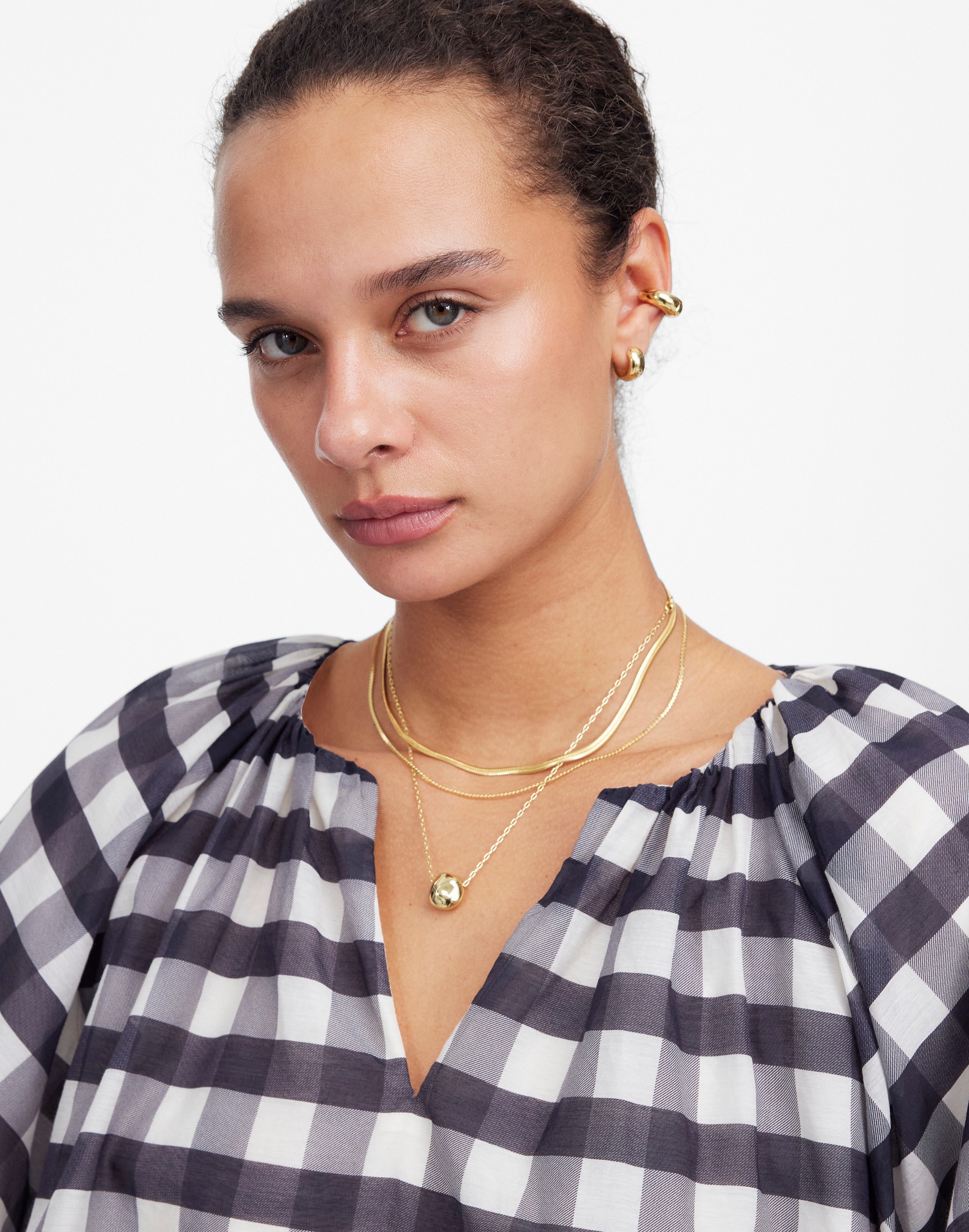 bubble-sleeve top in gingham
