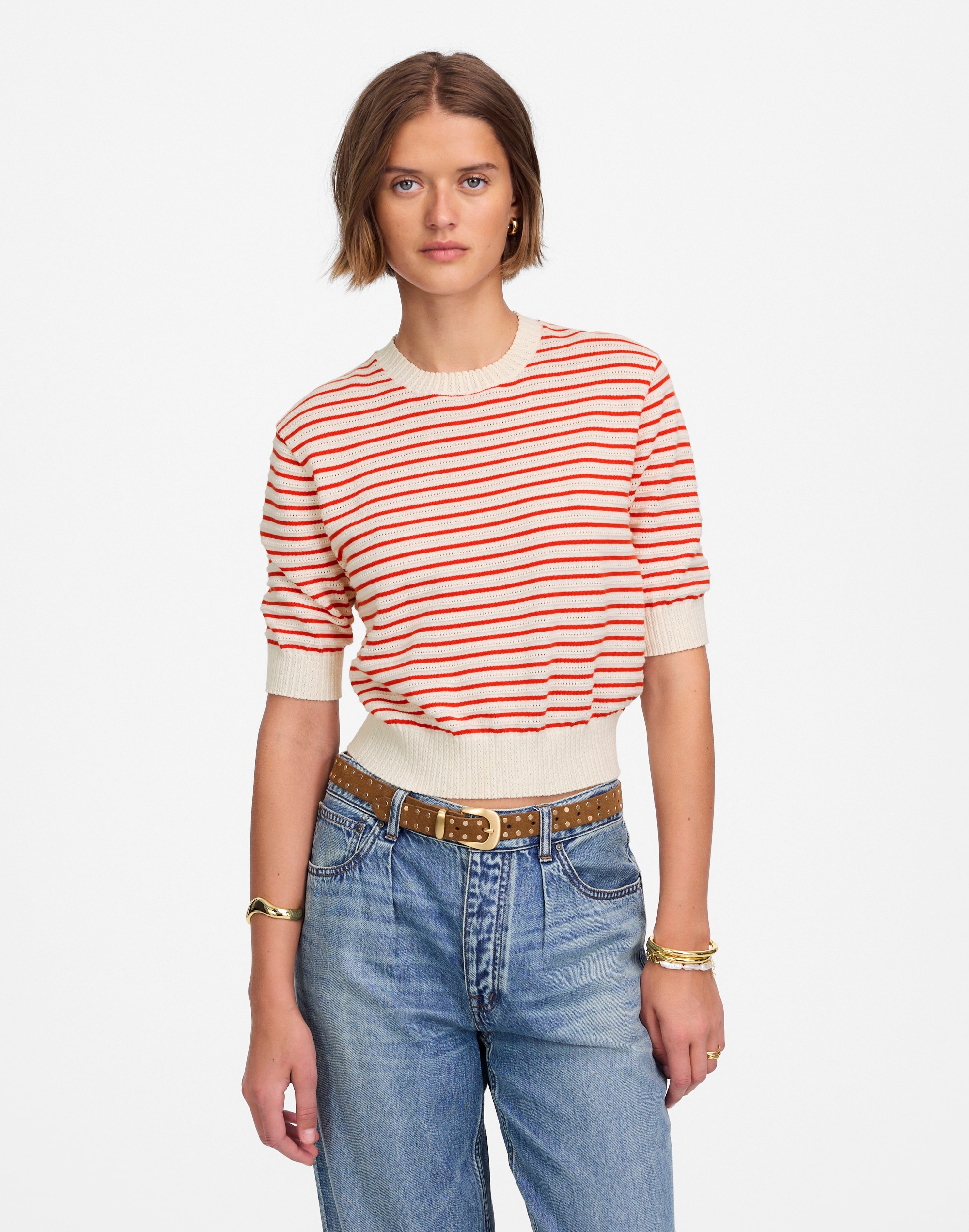 Textural-Stitch Cotton Sweater