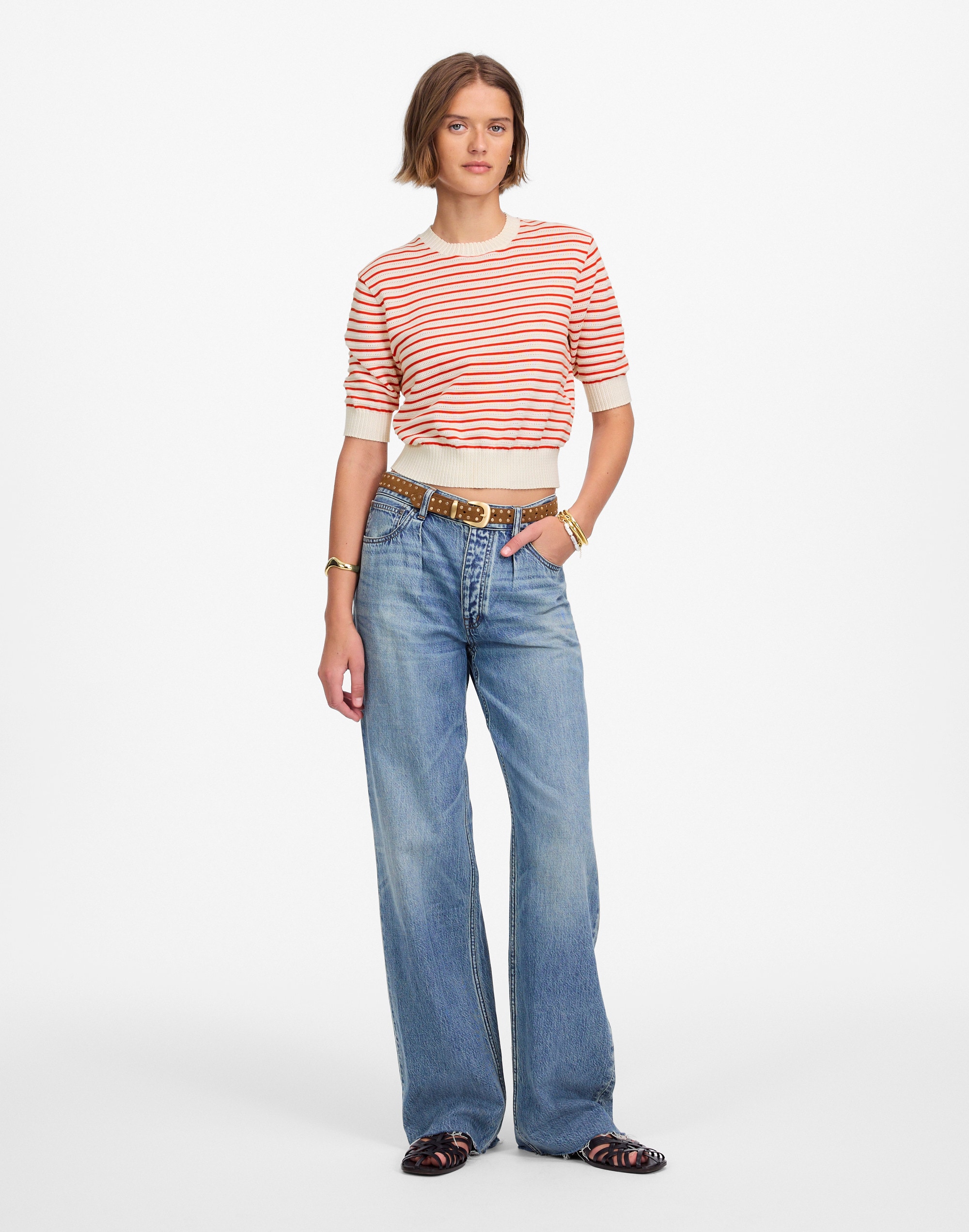 Textural-Stitch Cotton Sweater