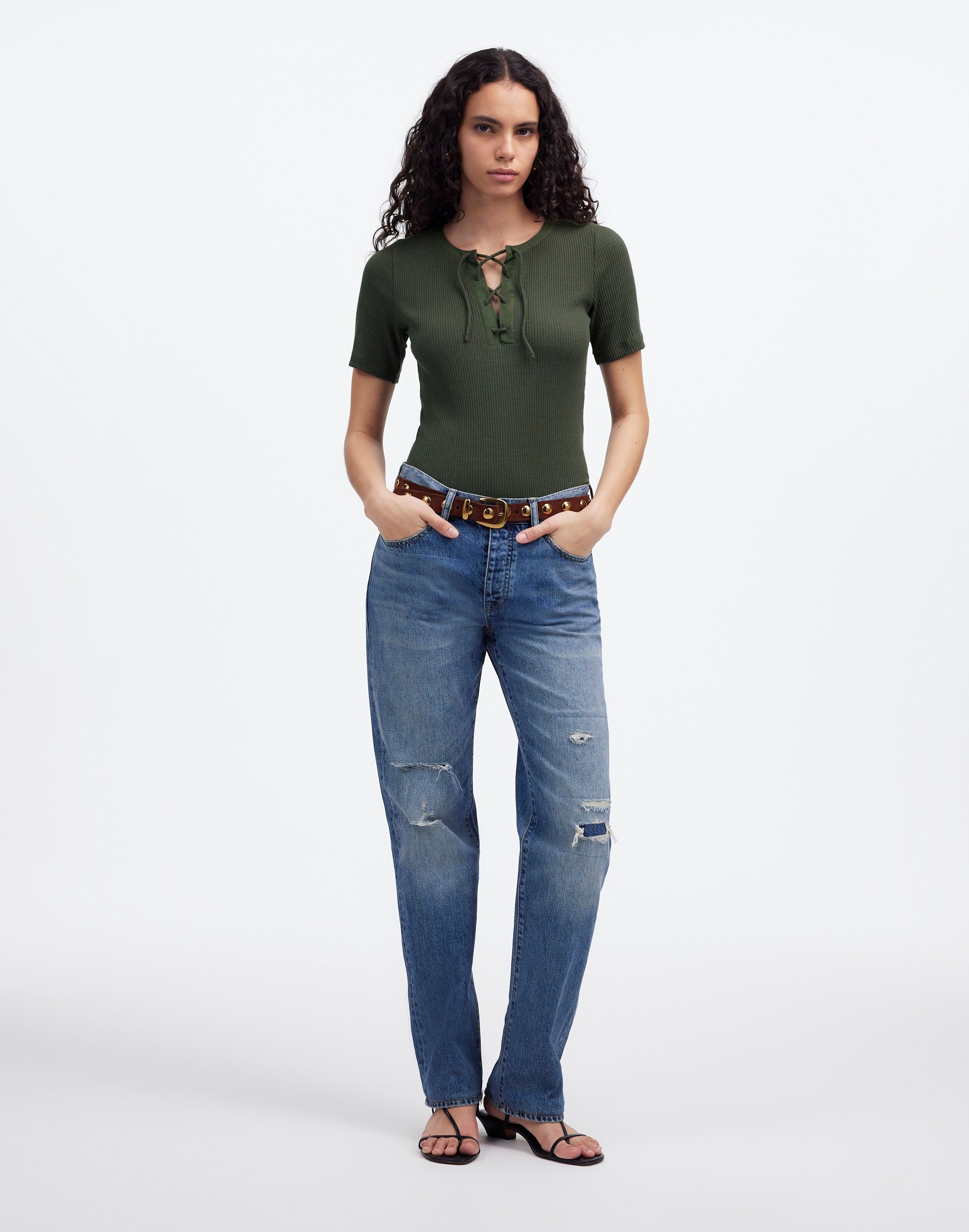 Ribbed Lace-Up Short-Sleeve Tee | Madewell