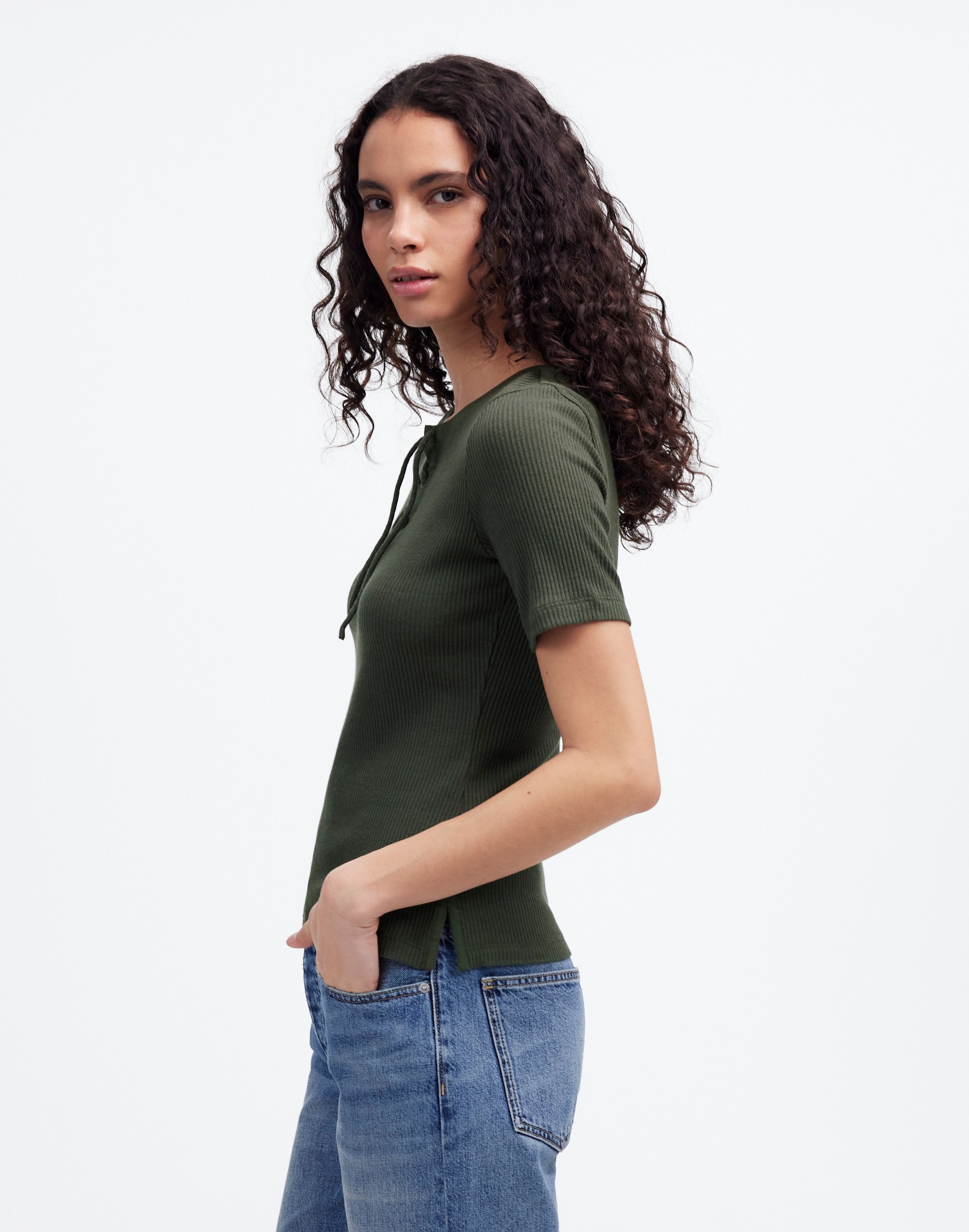 Ribbed Lace-Up Short-Sleeve Tee | Madewell