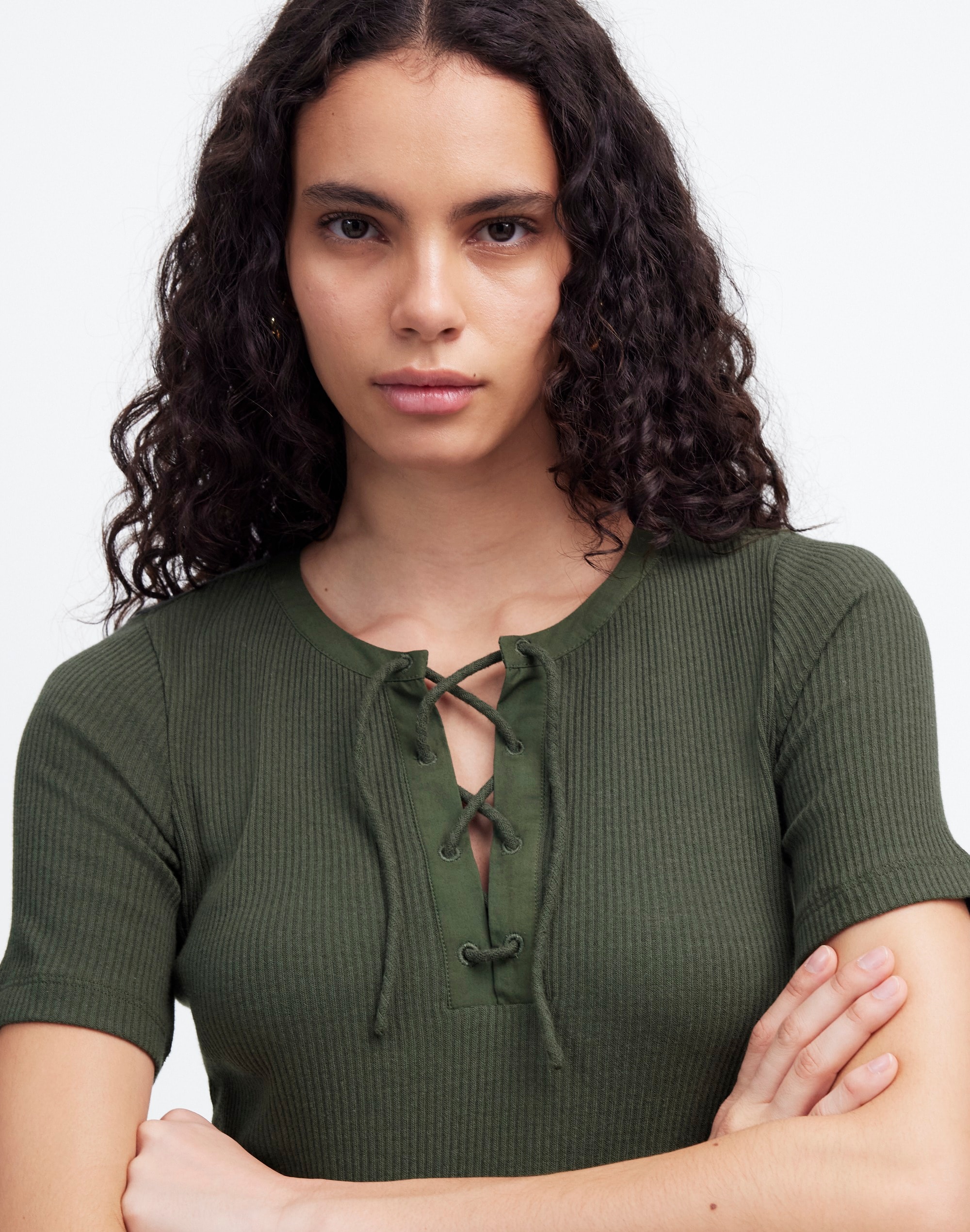 Ribbed Lace-Up Short-Sleeve Tee | Madewell