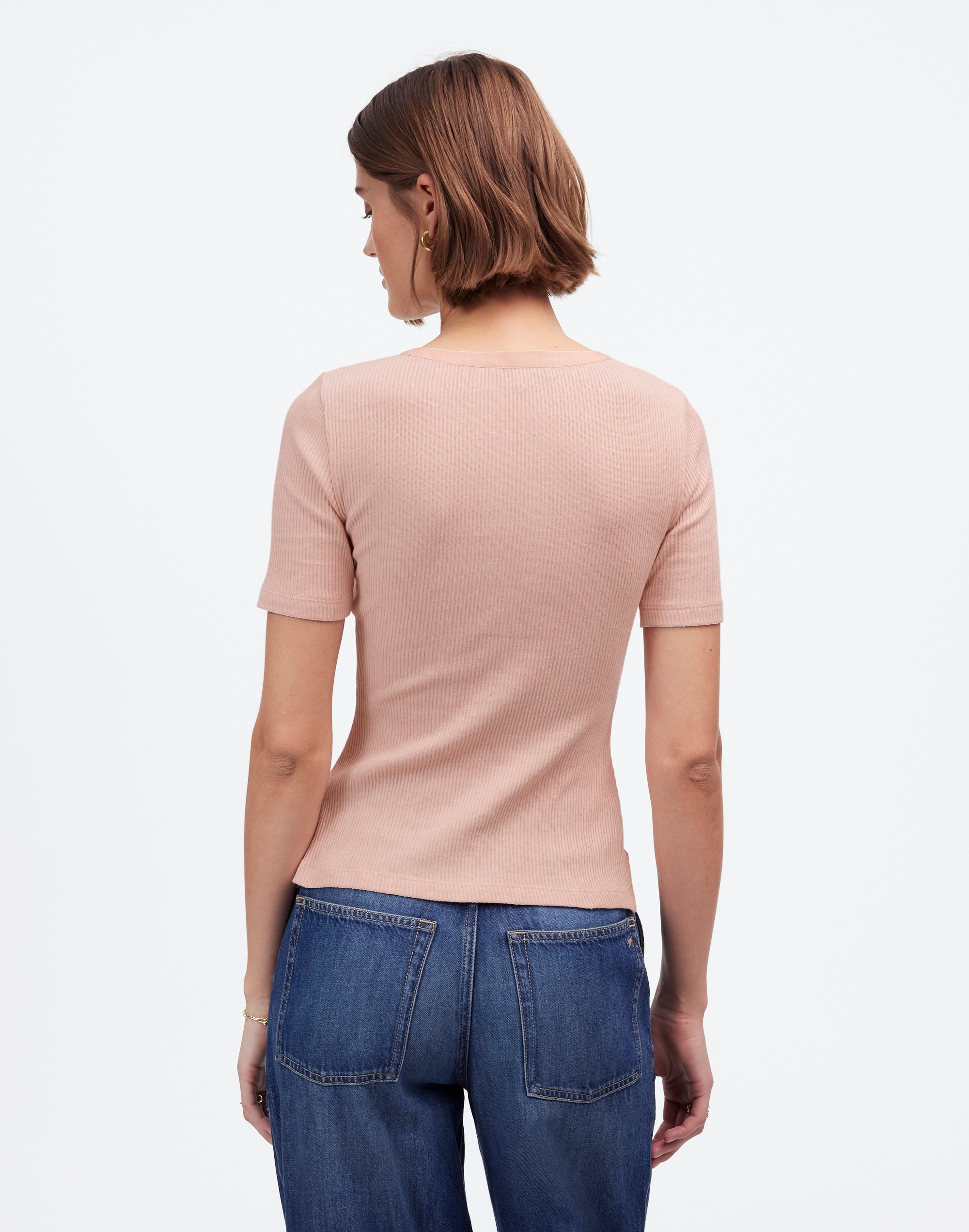 Ribbed Lace-Up Short-Sleeve Tee