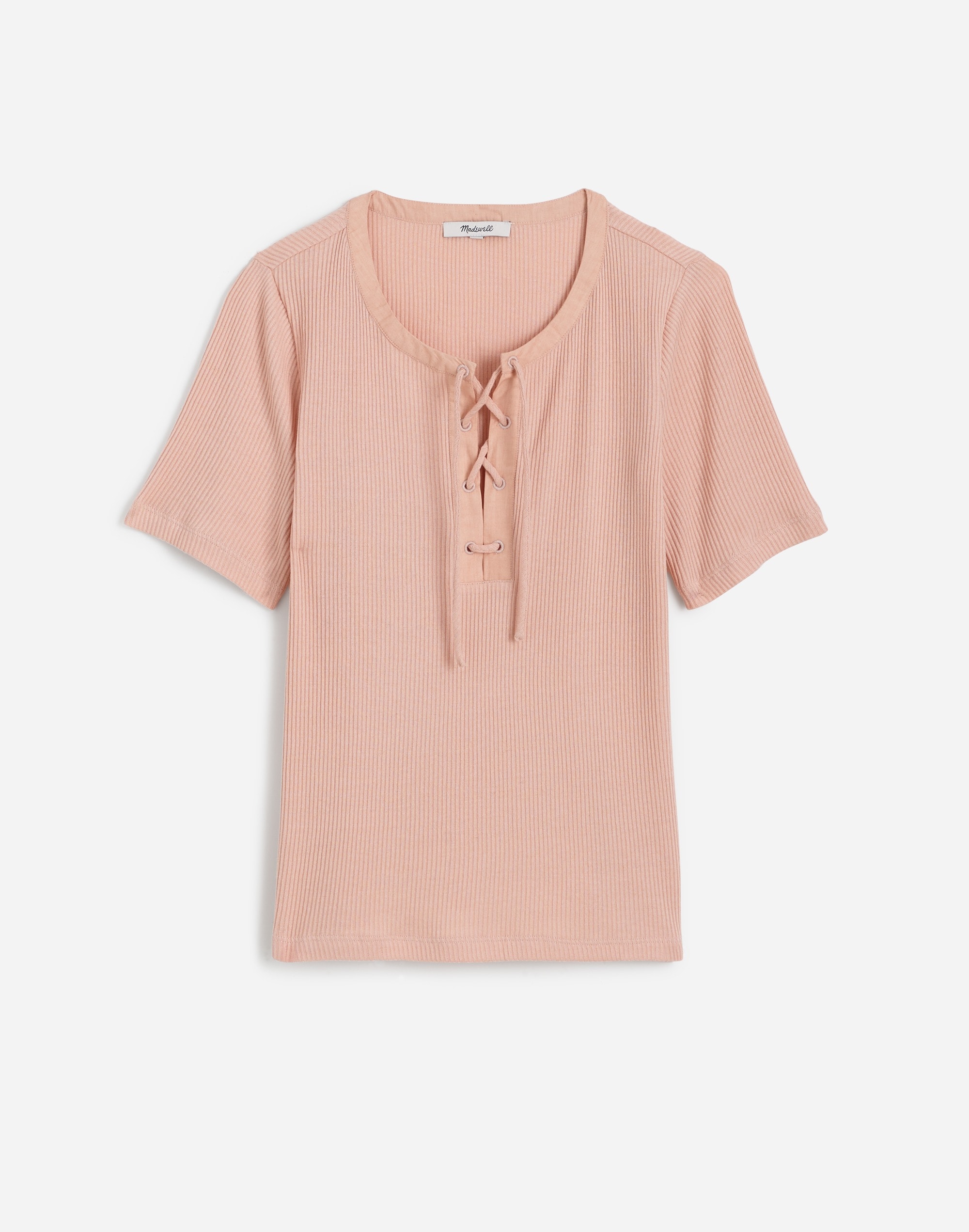 Ribbed Lace-Up Short-Sleeve Tee
