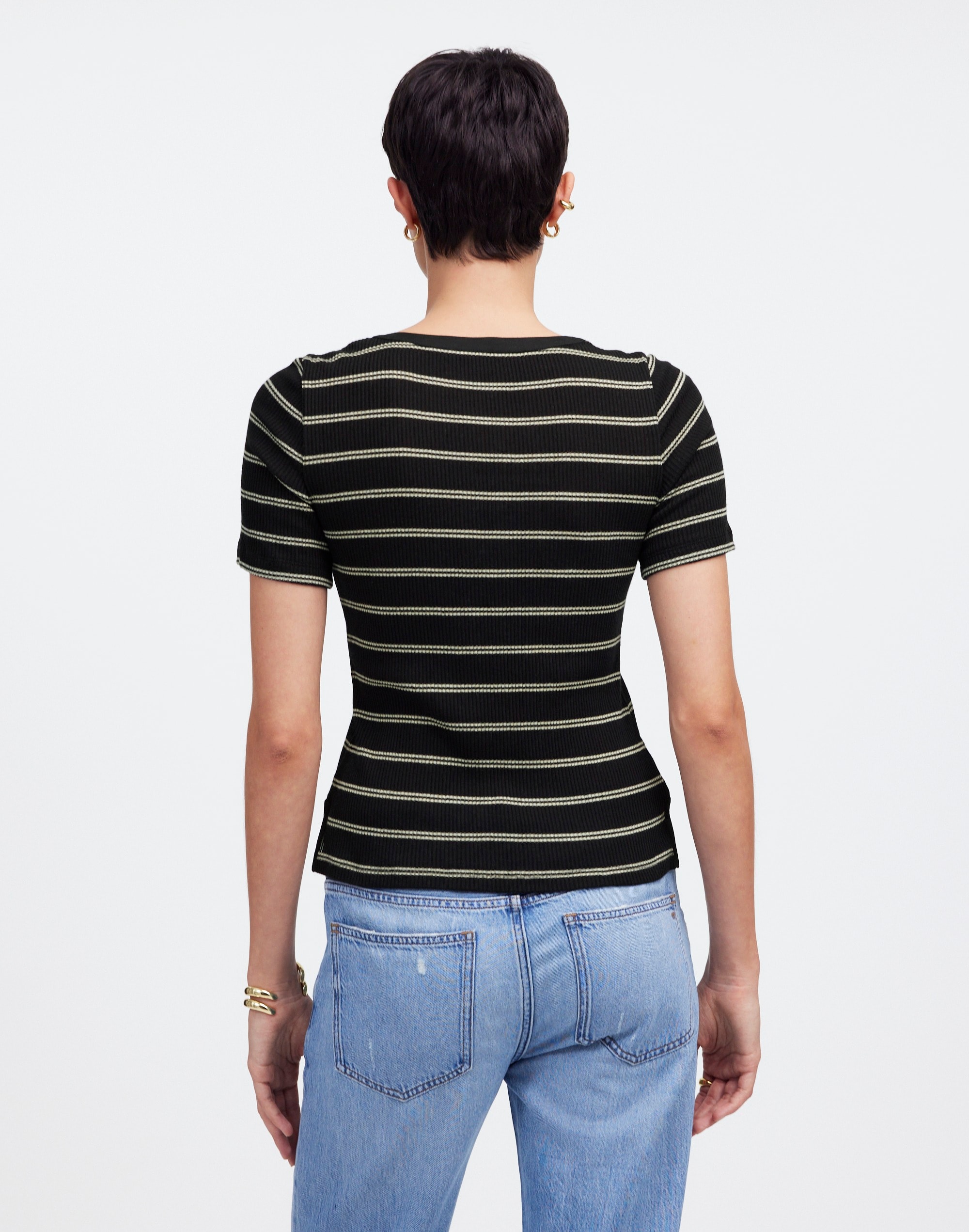 Ribbed Lace-Up Short-Sleeve Tee