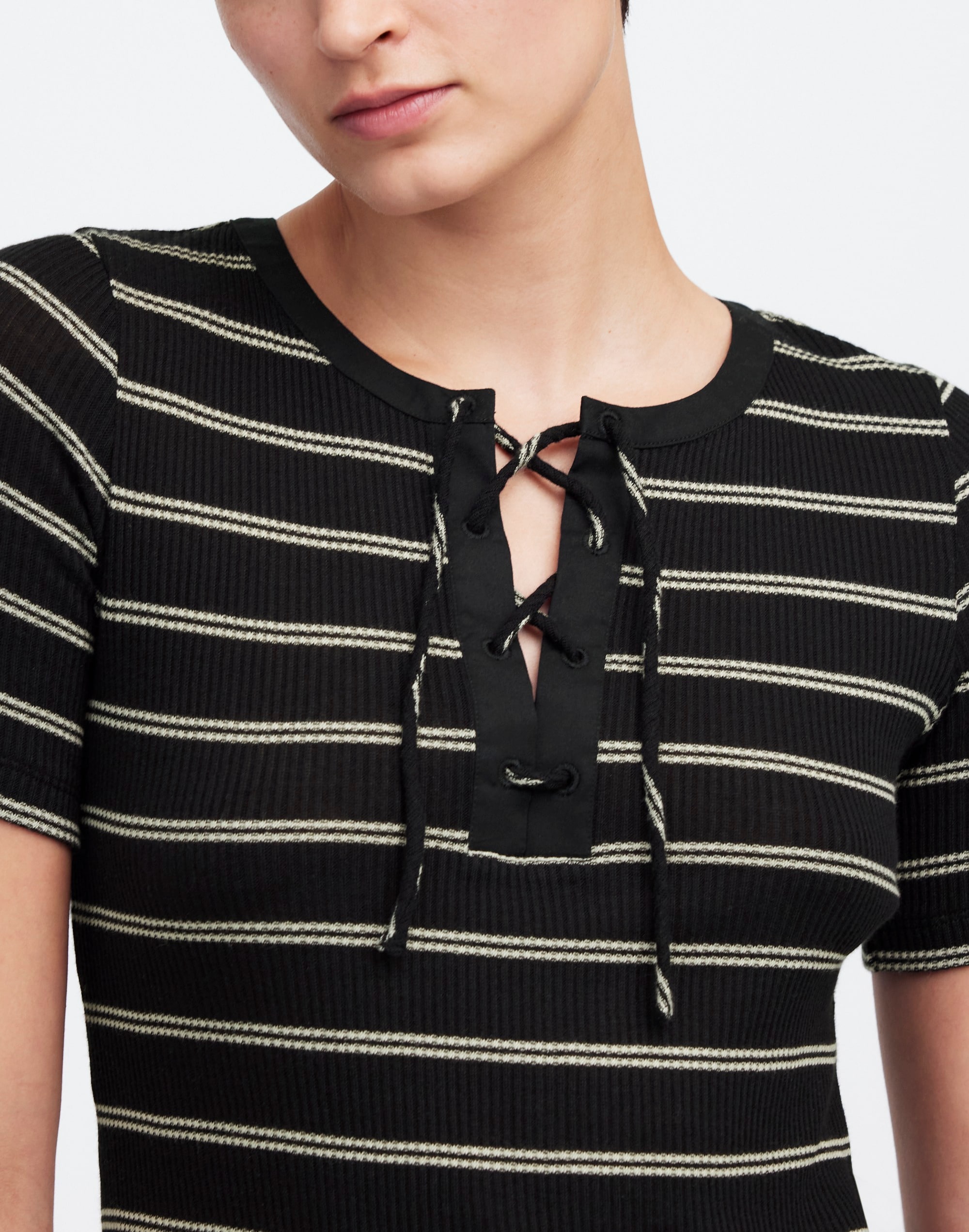 Ribbed Lace-Up Short-Sleeve Tee