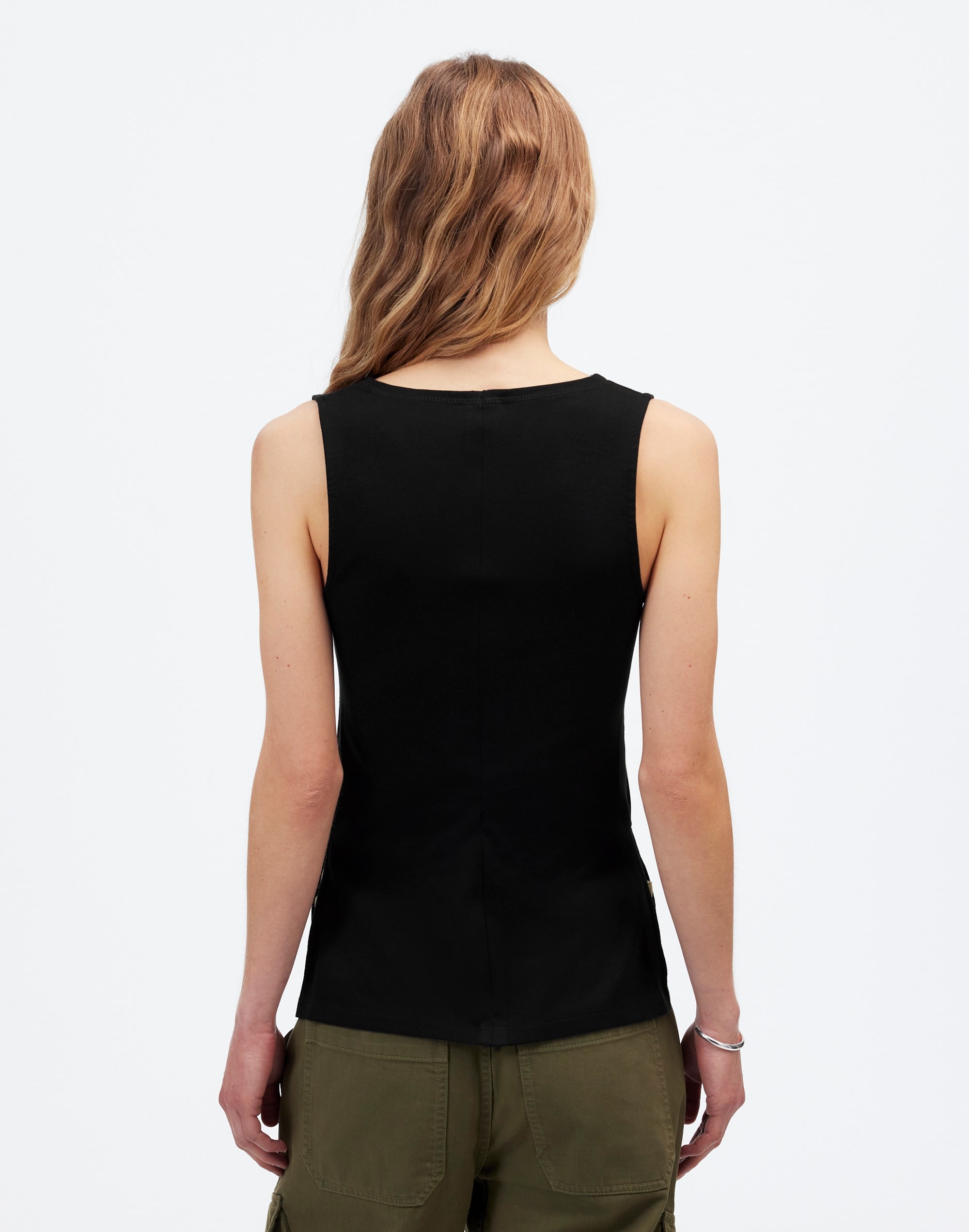 Sleeveless Boatneck Side Slit Tee