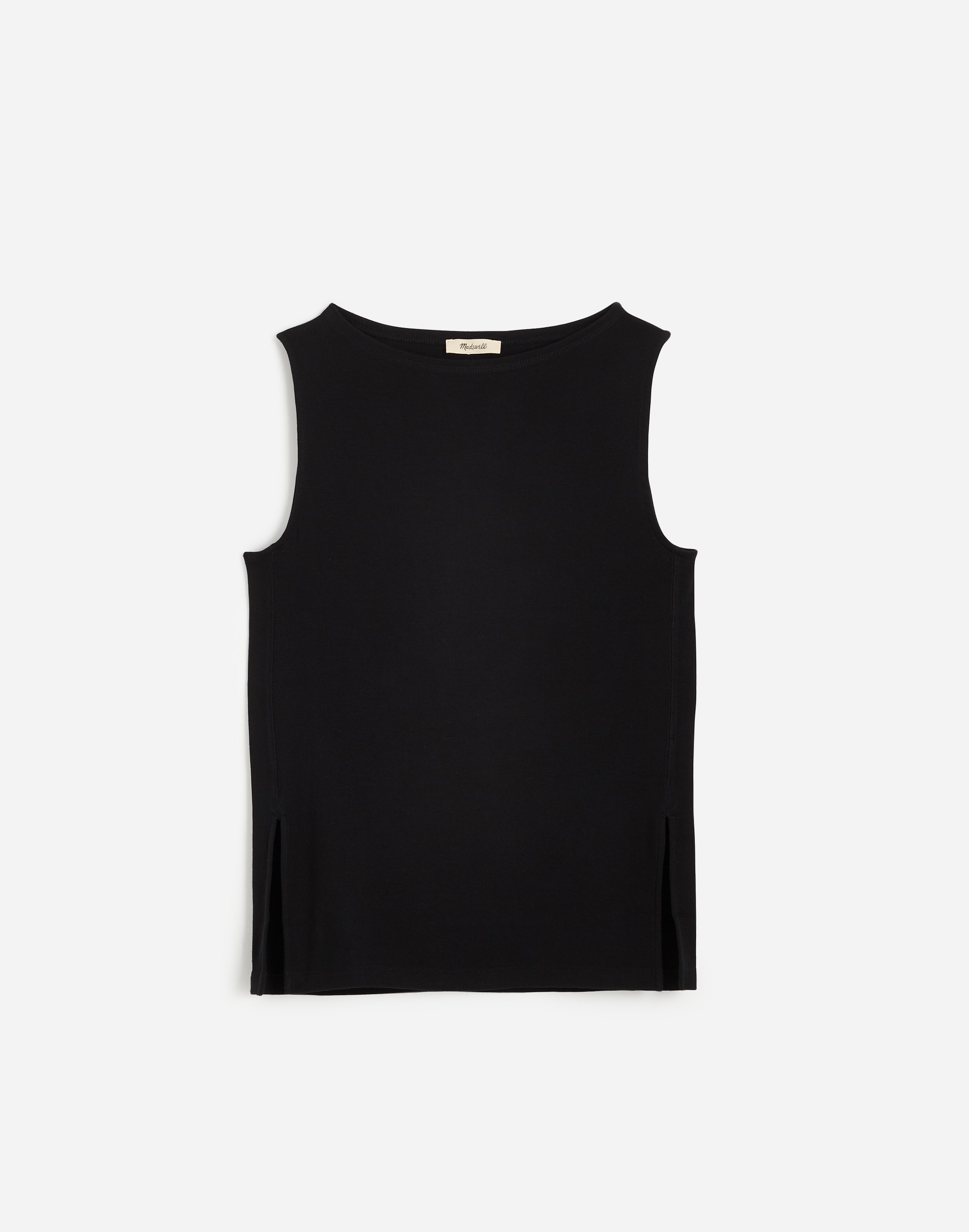 Sleeveless Boatneck Side Slit Tee