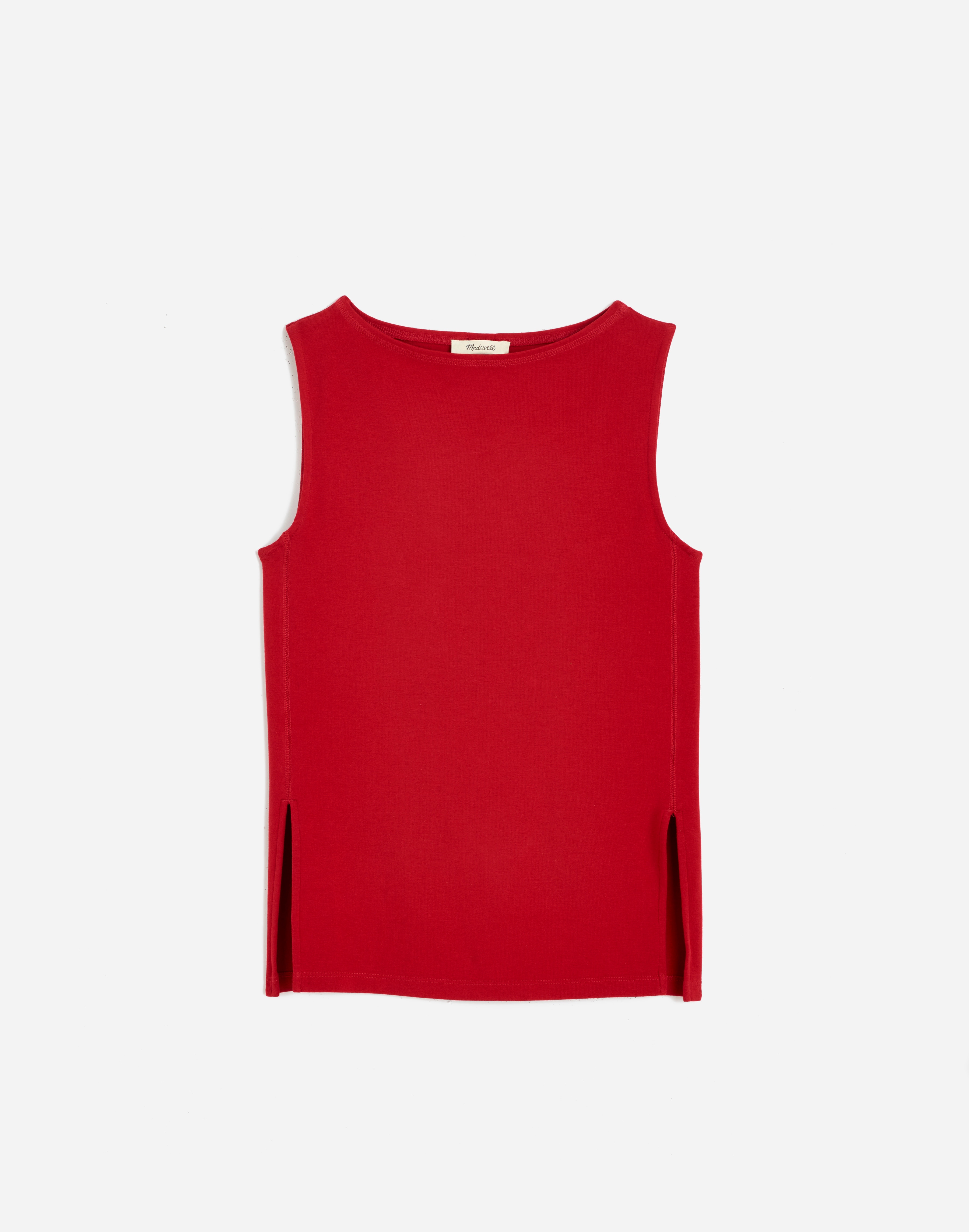 Sleeveless Boatneck Side Slit Tee