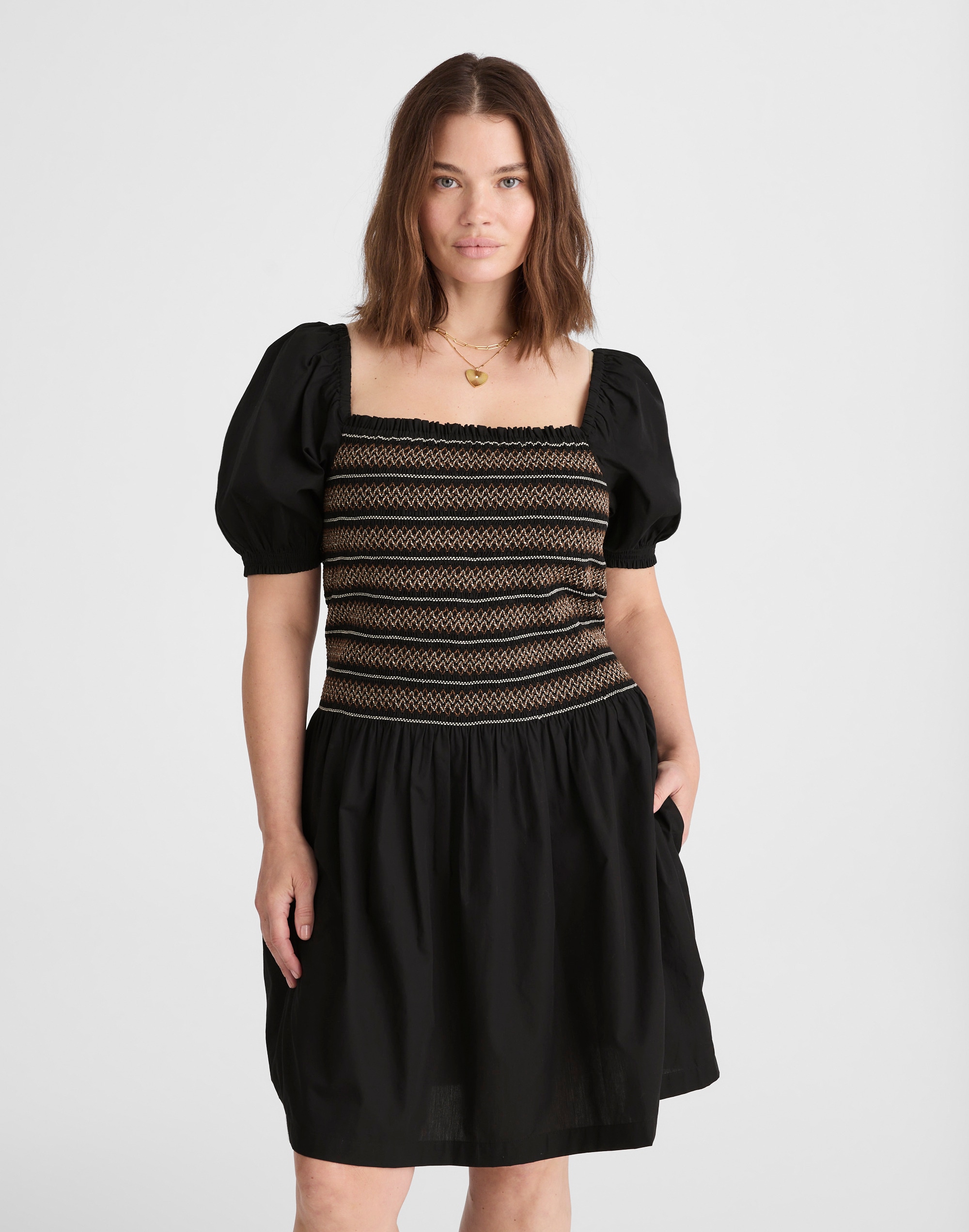 Poplin Puff-Sleeve Mini Dress