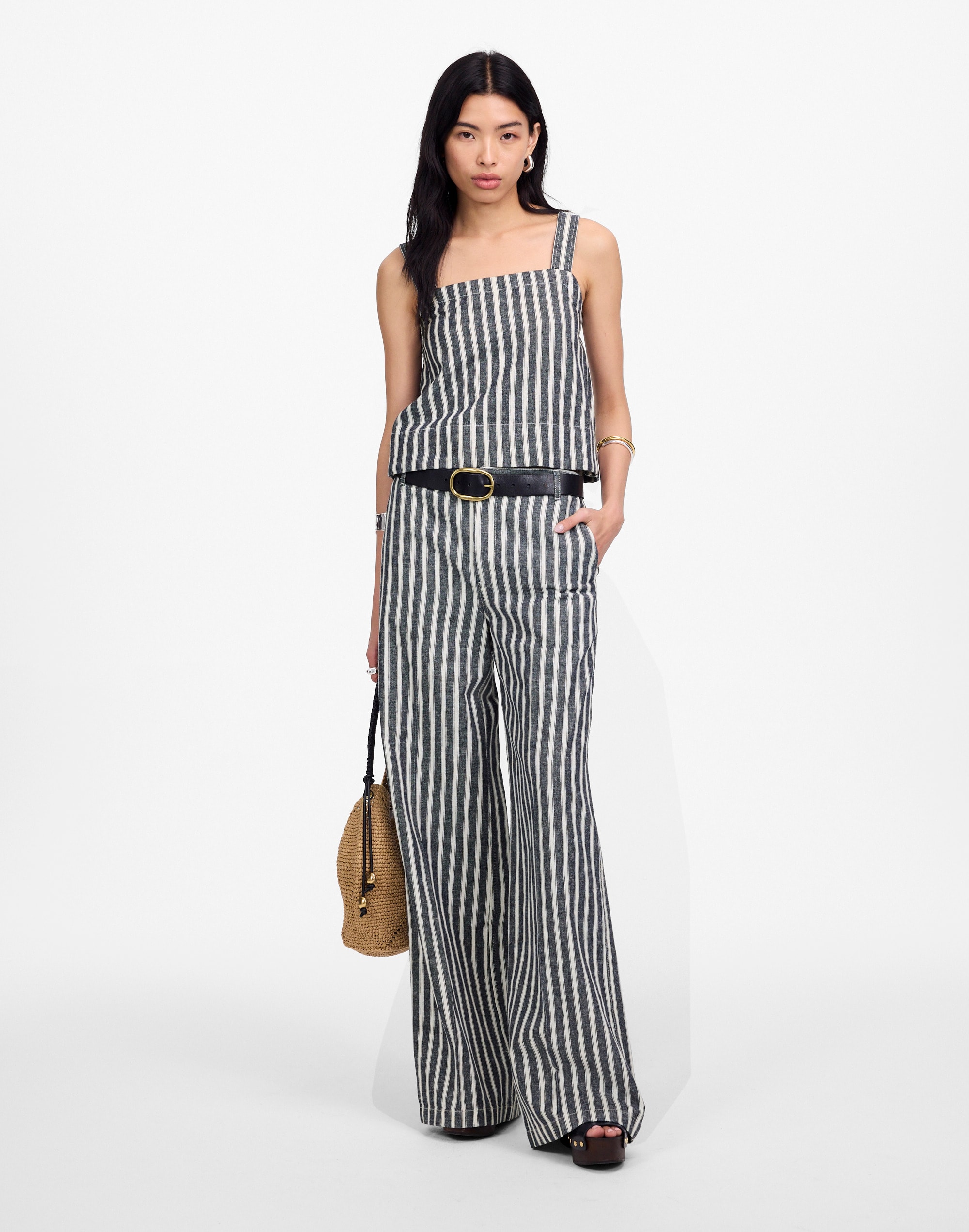 Squareneck Top in Linen Blend Stripe