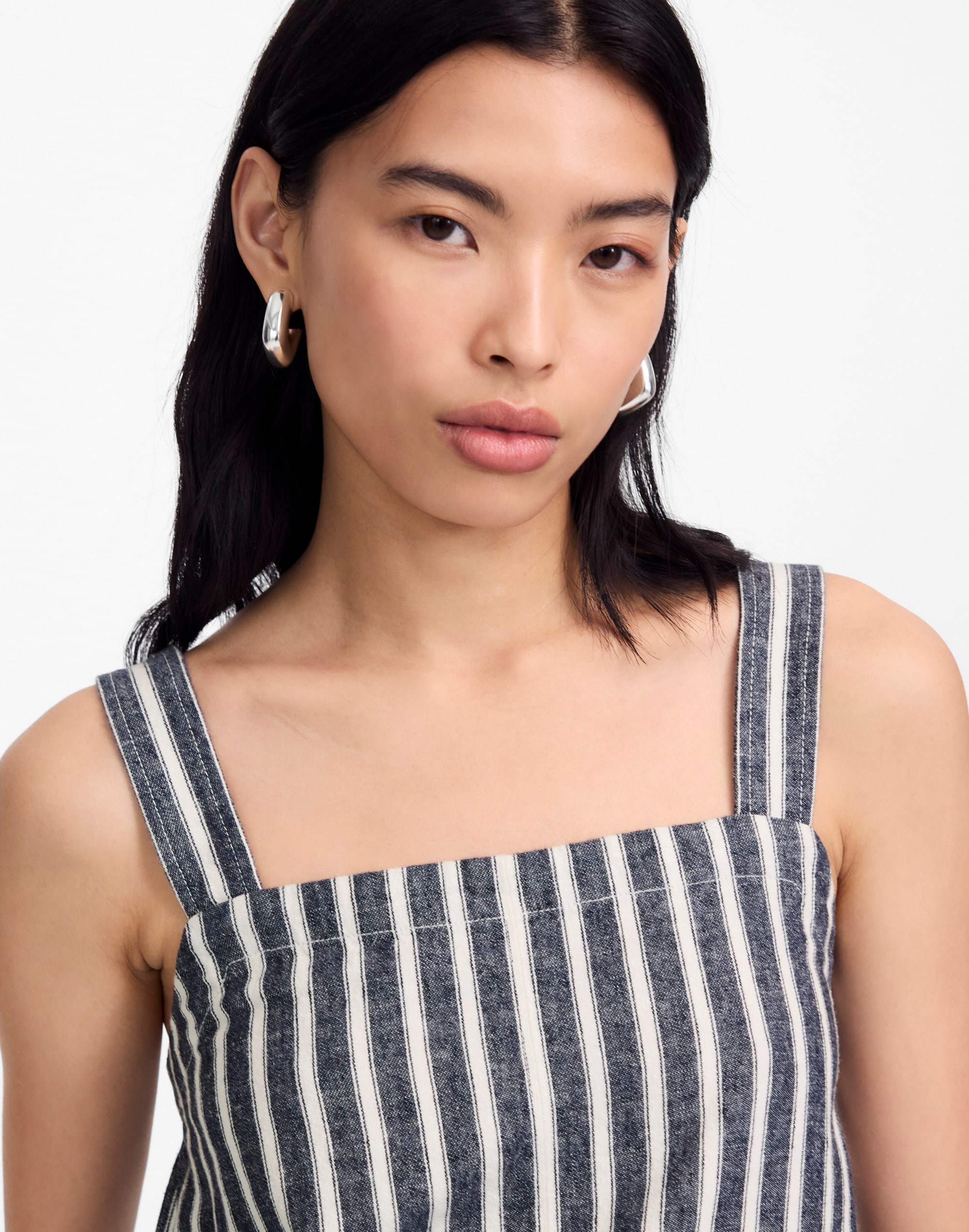 Squareneck Top in Linen Blend Stripe