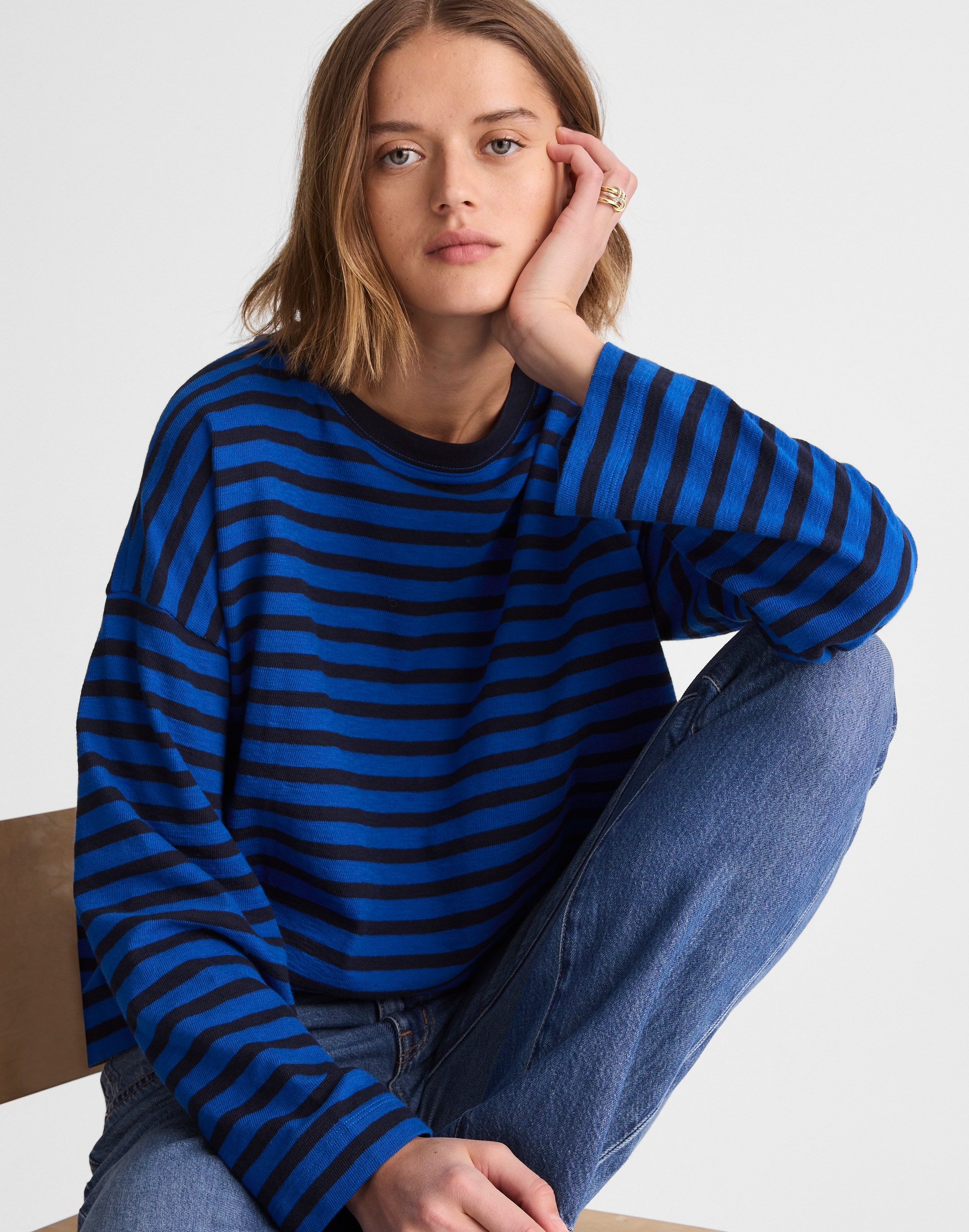 easy crewneck long-sleeve tee in stripe