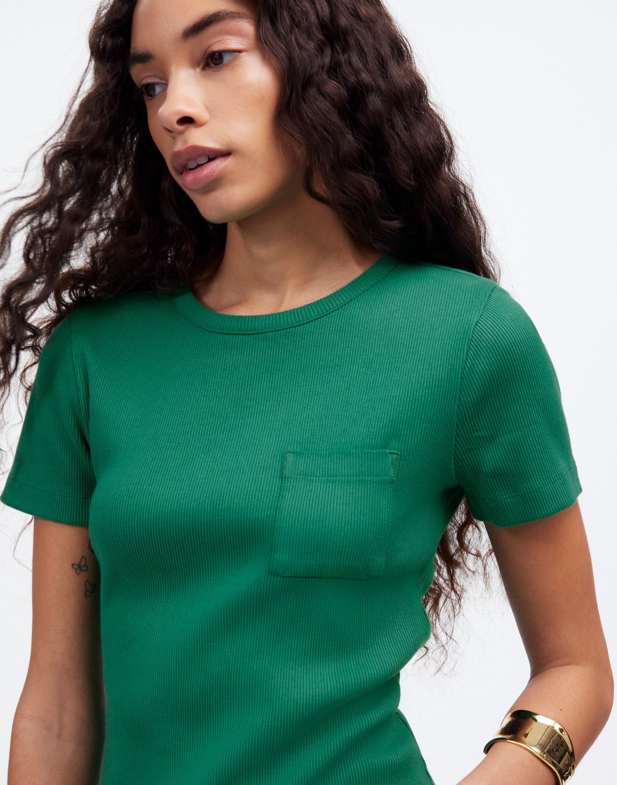 Garment-Dyed Ribbed Crewneck Pocket Tee