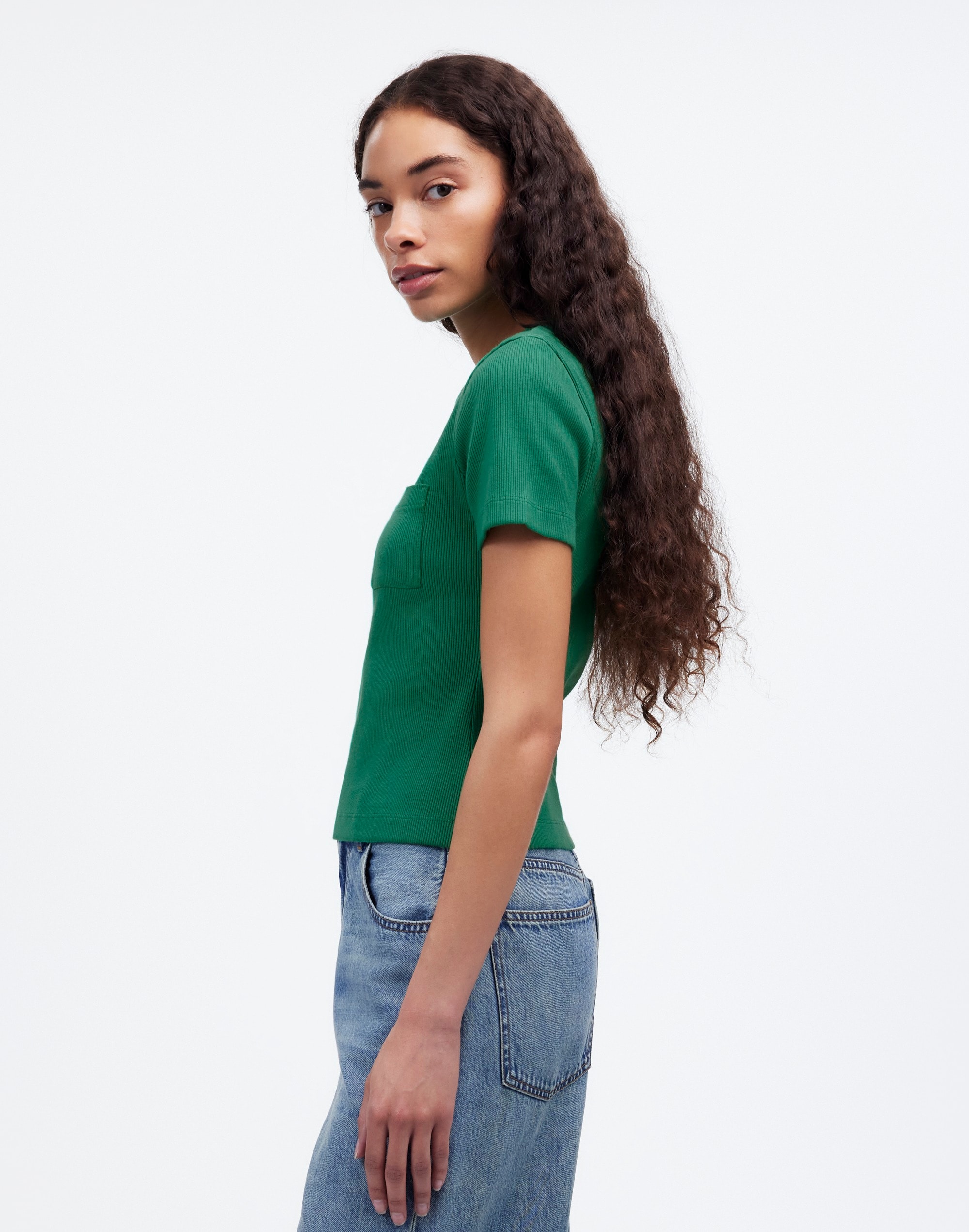 Garment-Dyed Ribbed Crewneck Pocket Tee