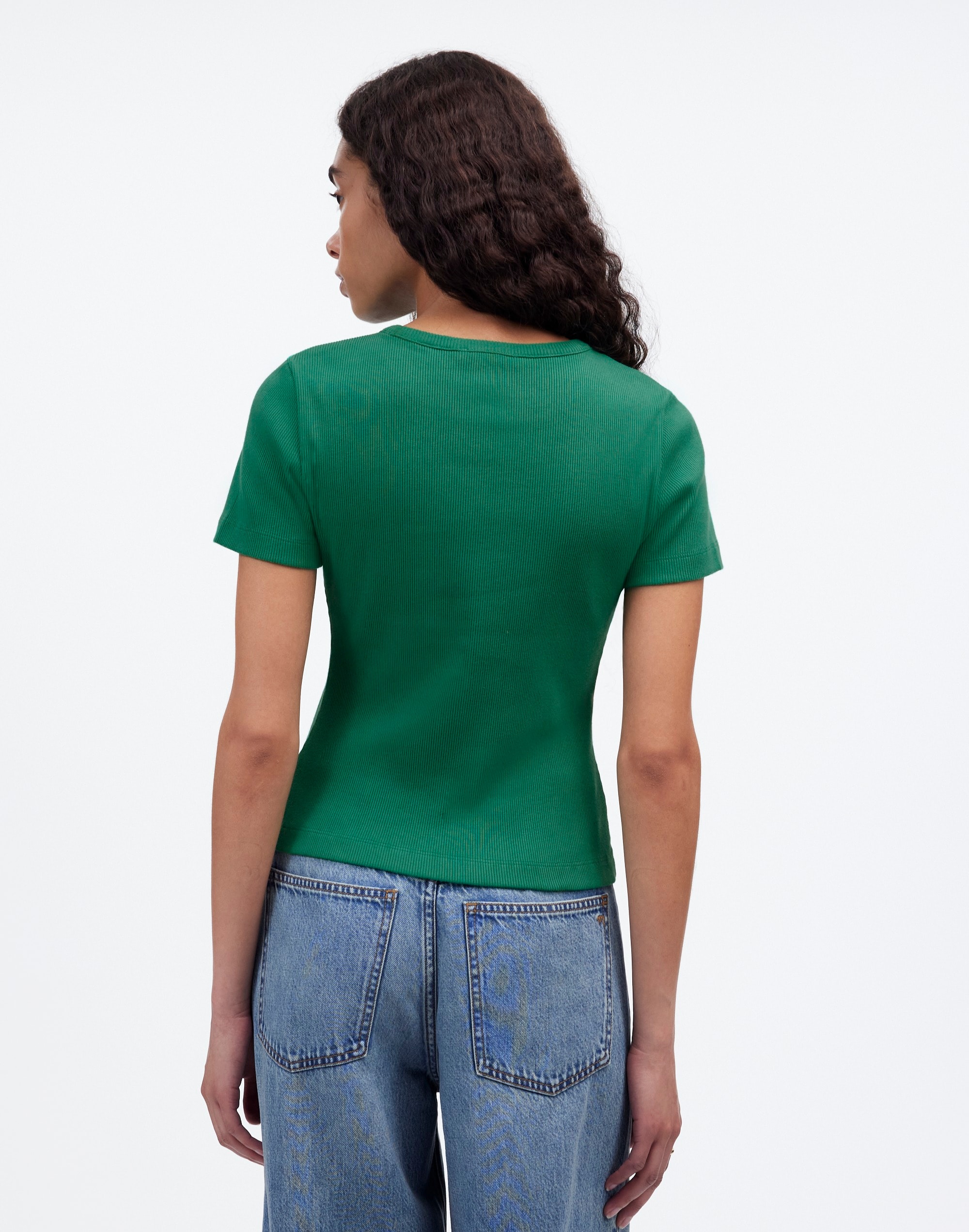 Garment-Dyed Ribbed Crewneck Pocket Tee