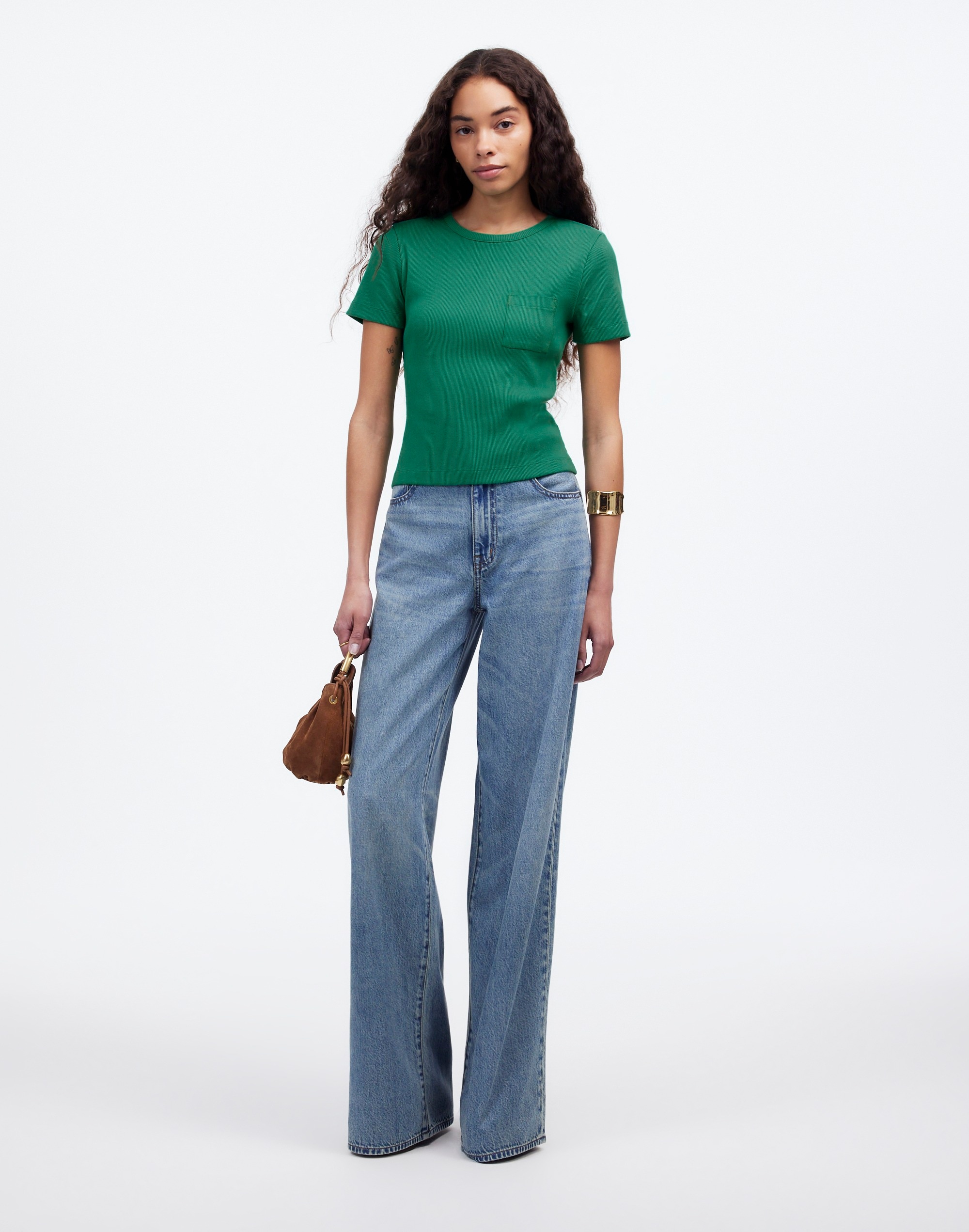 Garment-Dyed Ribbed Crewneck Pocket Tee