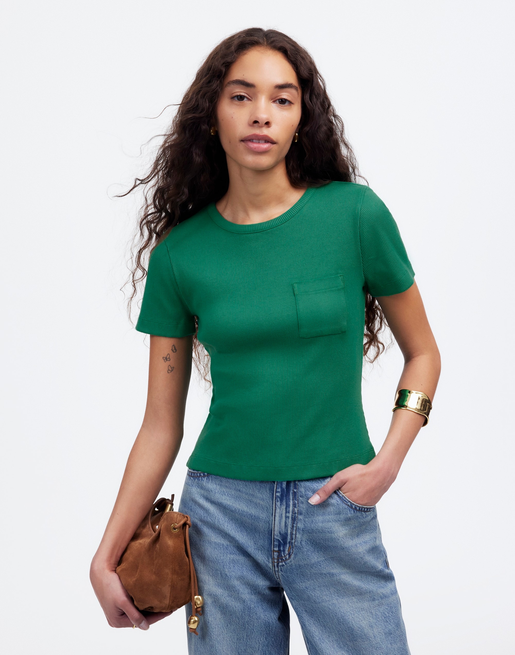 Garment-Dyed Ribbed Crewneck Pocket Tee
