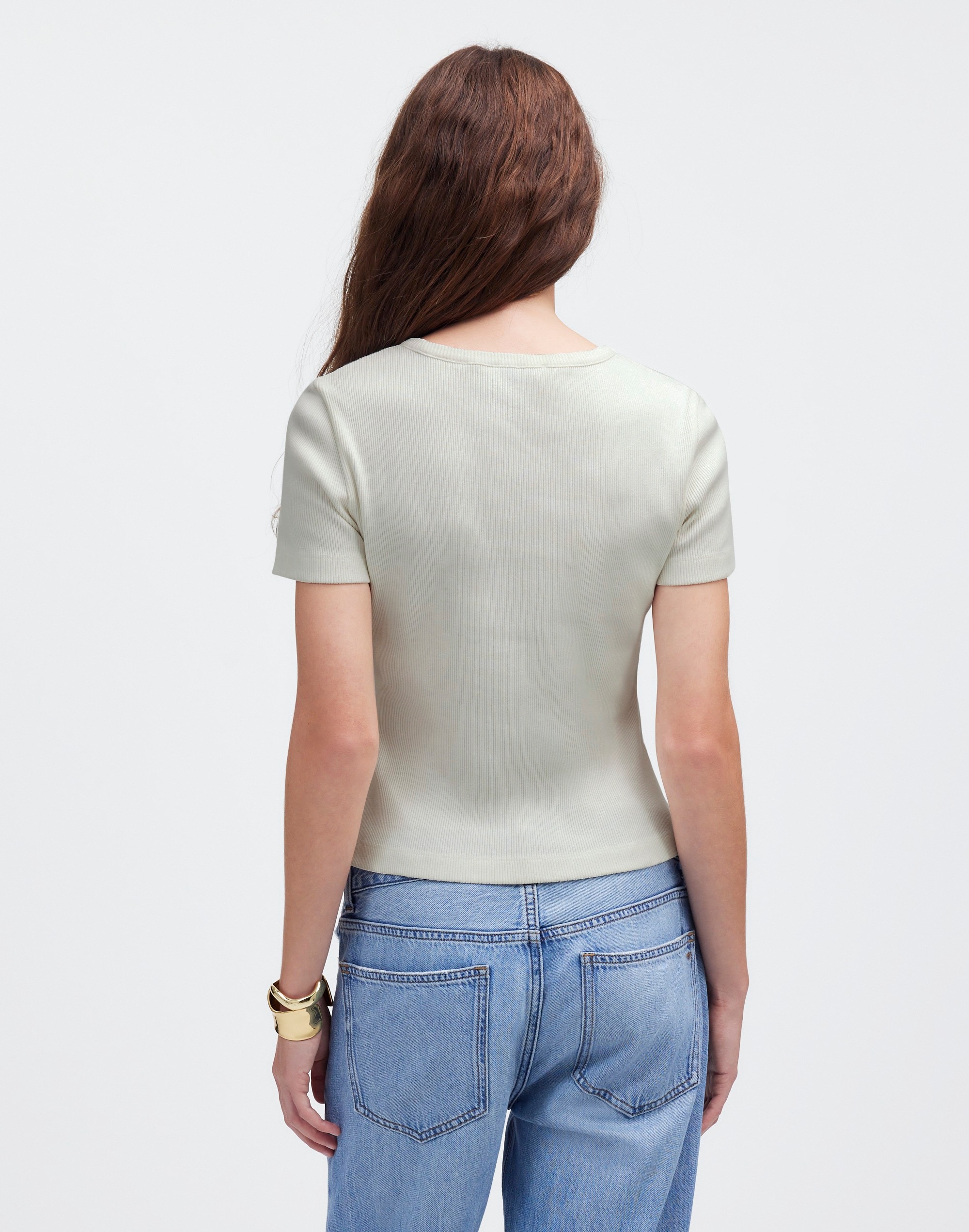 Garment-Dyed Ribbed Crewneck Pocket Tee