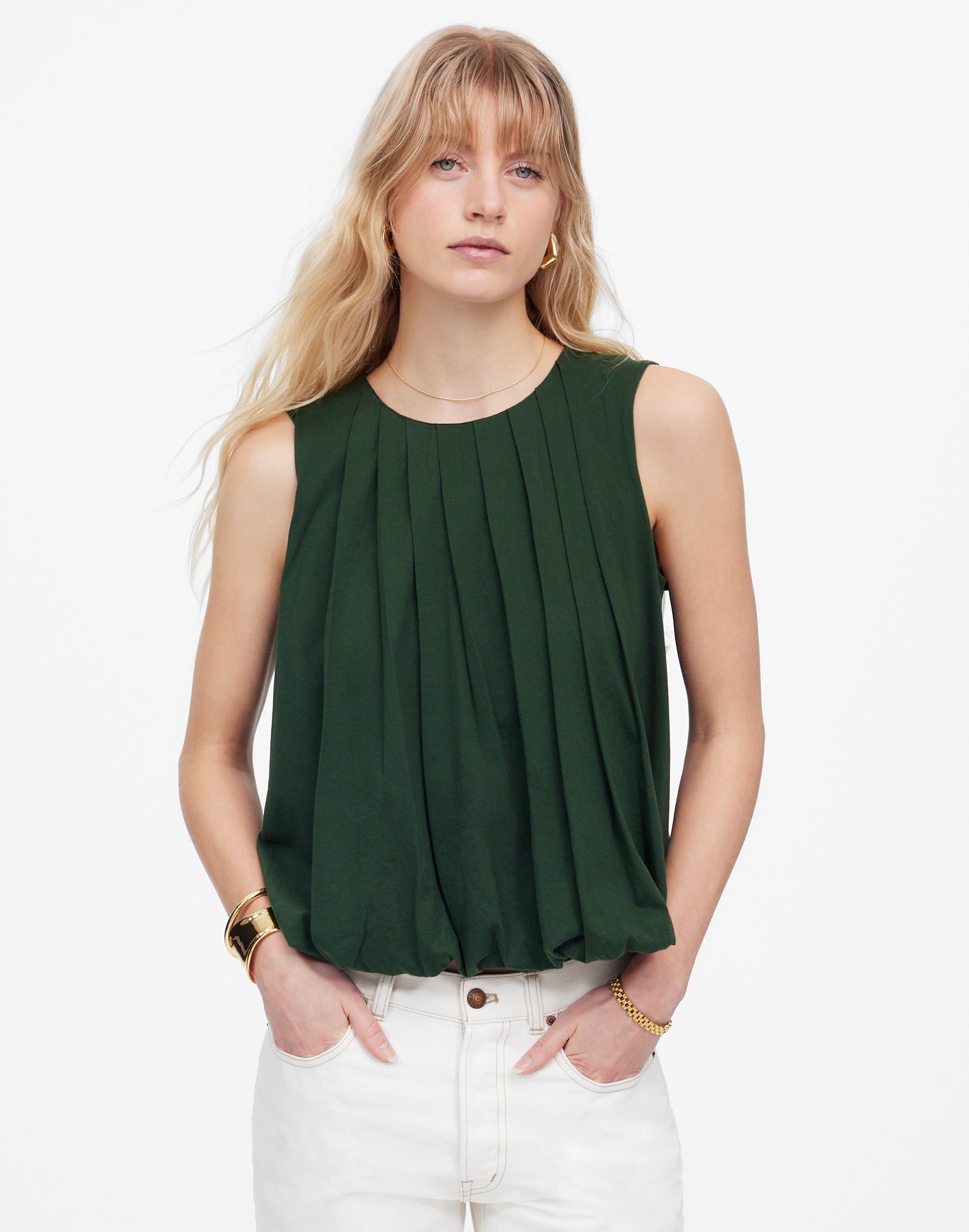 Sleeveless Crewneck Bubble Top