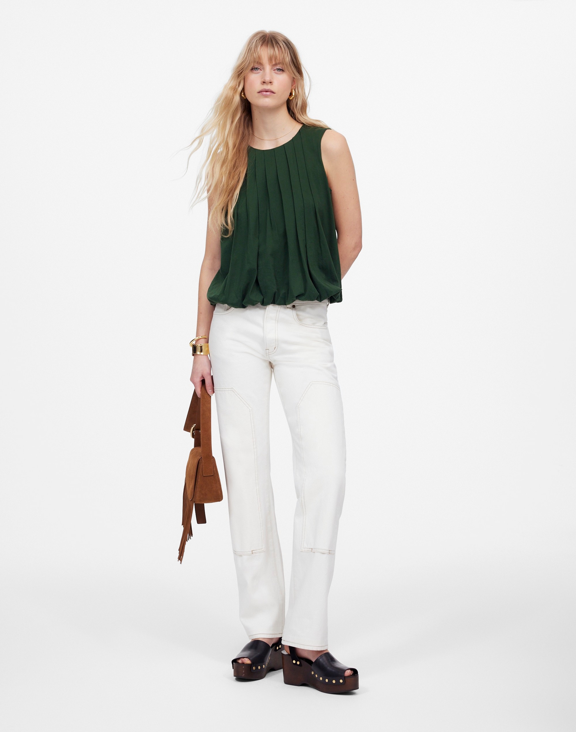 Sleeveless Crewneck Bubble Top