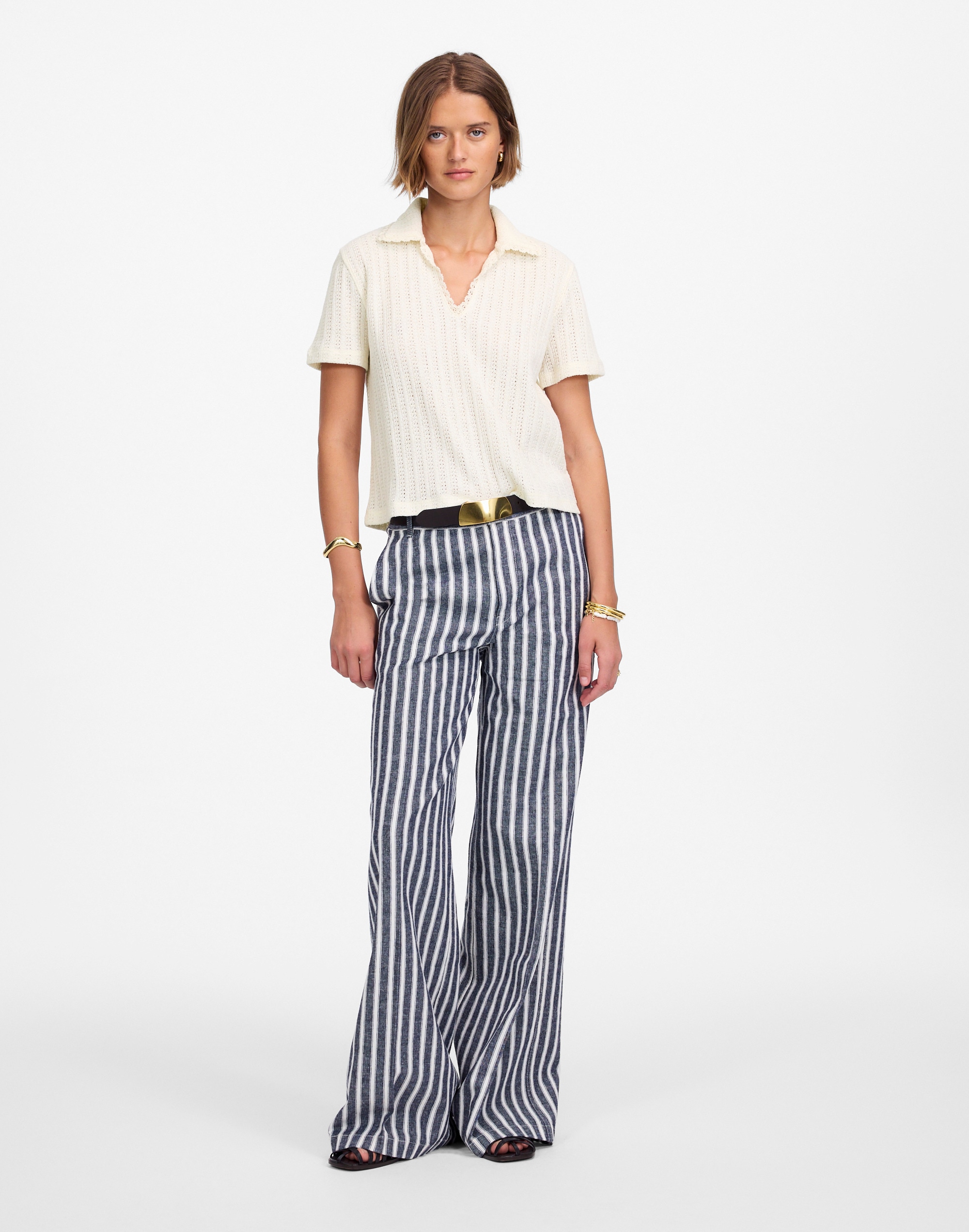 Crochet-Knit V-Neck Sweater Tee