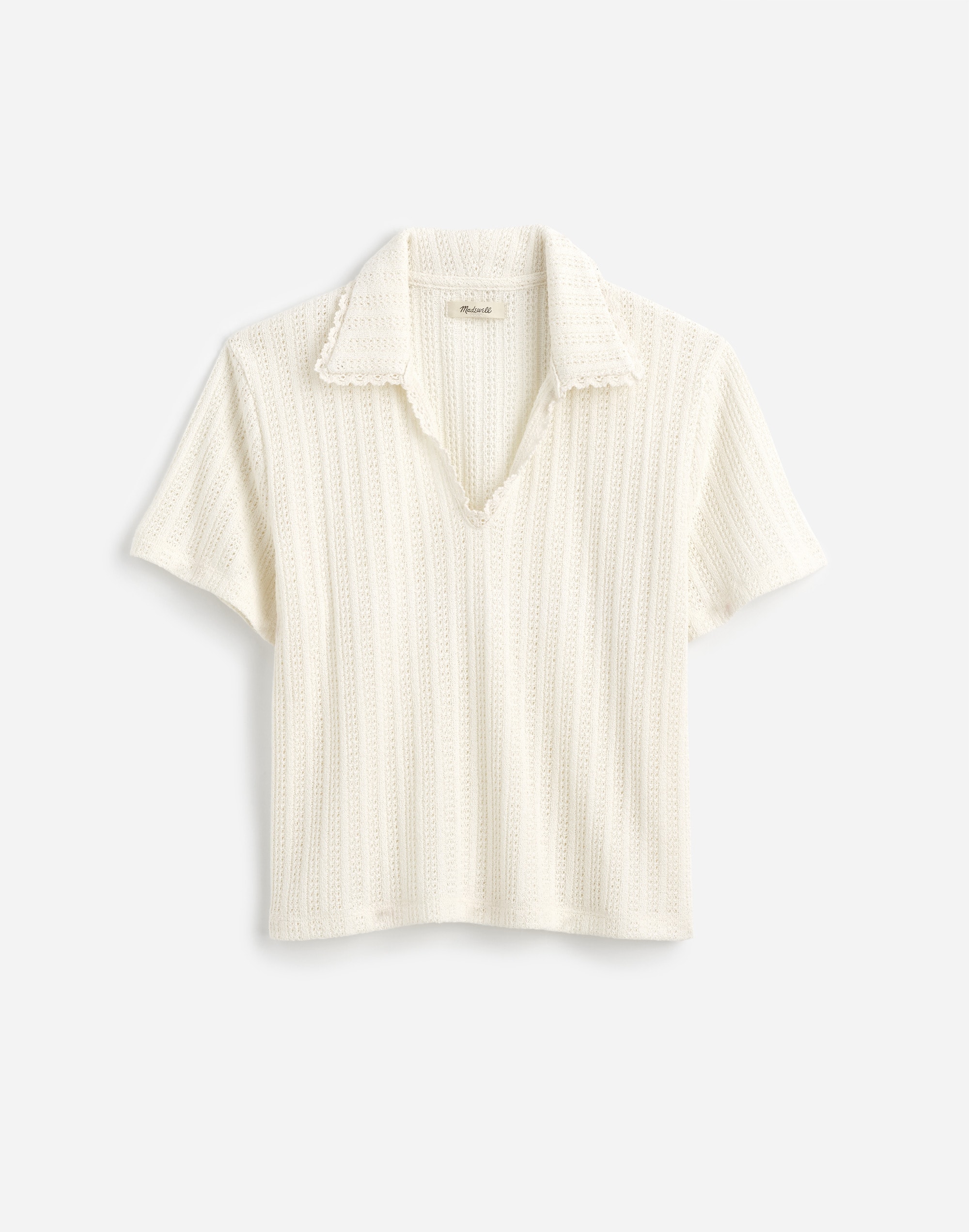 Crochet-Knit V-Neck Sweater Tee